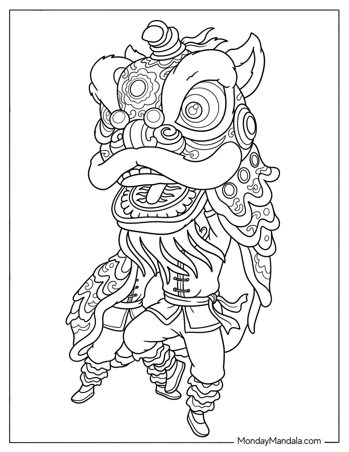 Chinese New Year Coloring Page of Traditional Chinese Lion Dance