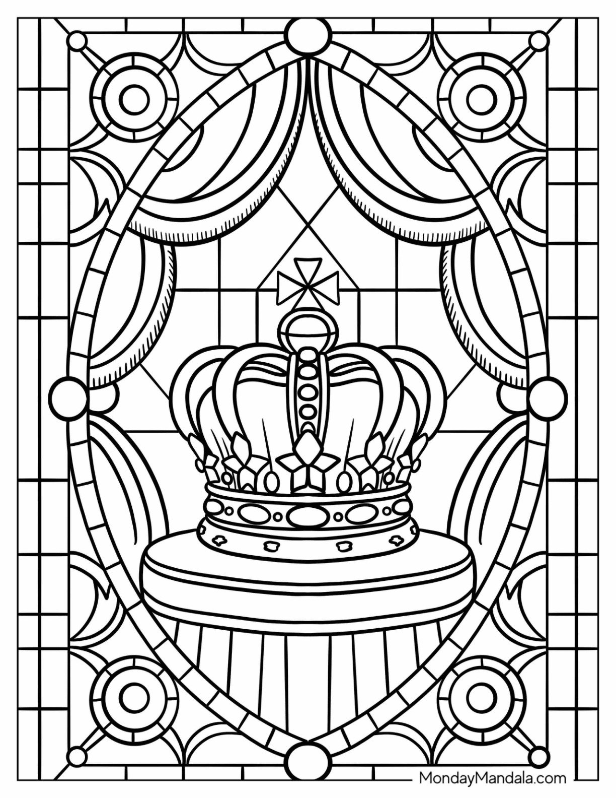 Traditional Royal Crown on Display Stained Glass Coloring Page For Kids