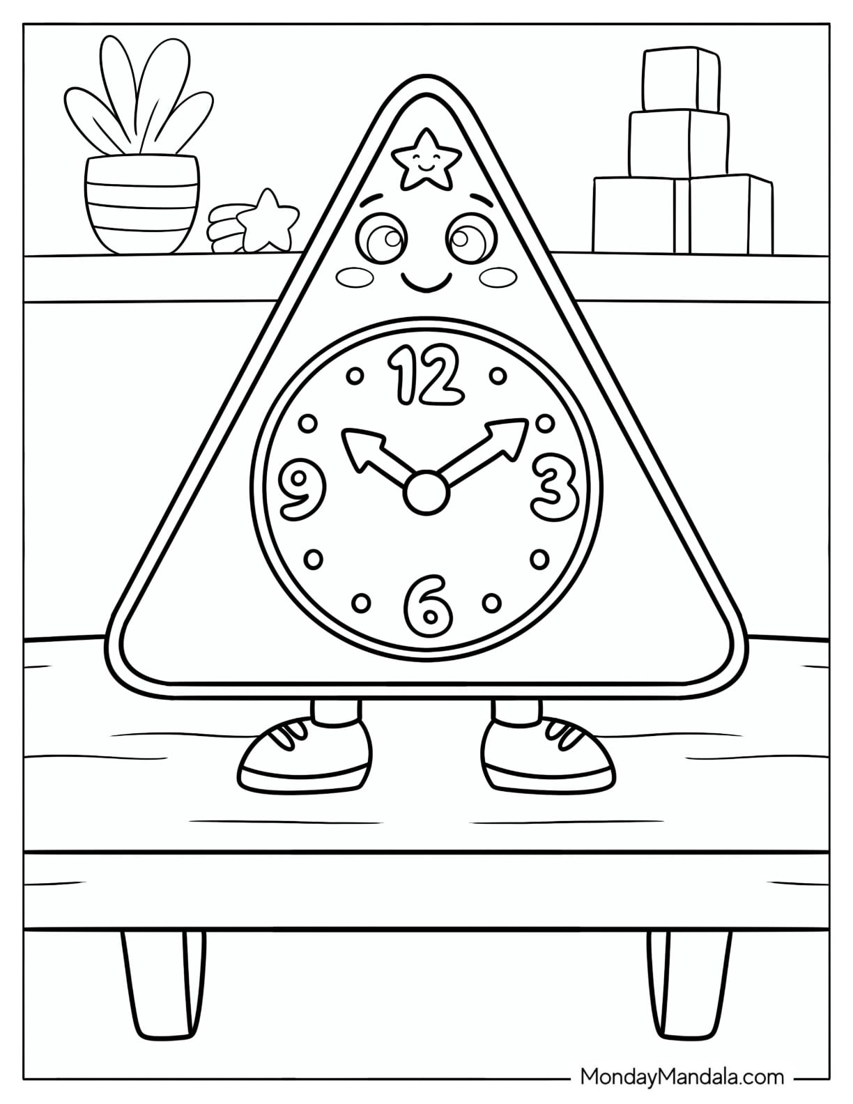 Triangle Shaped Clock Standing on a Table