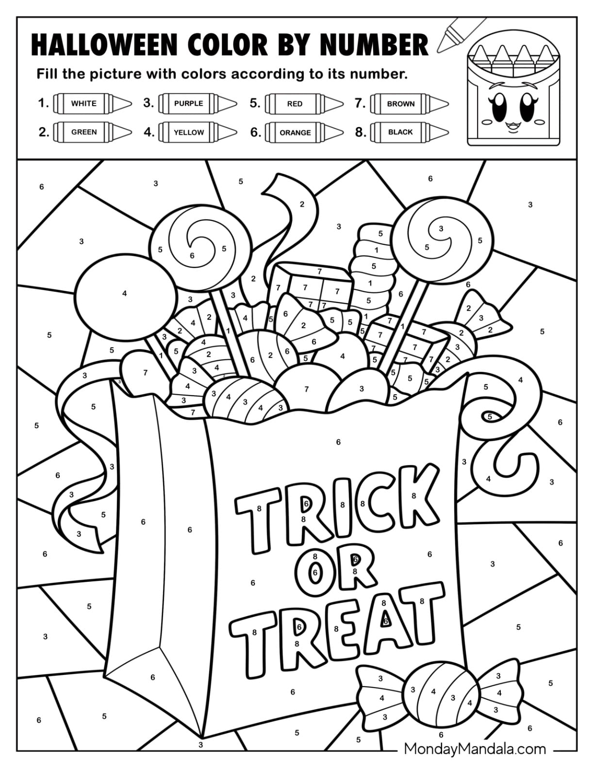 Trick or Treat Bag with Candies Color by Number