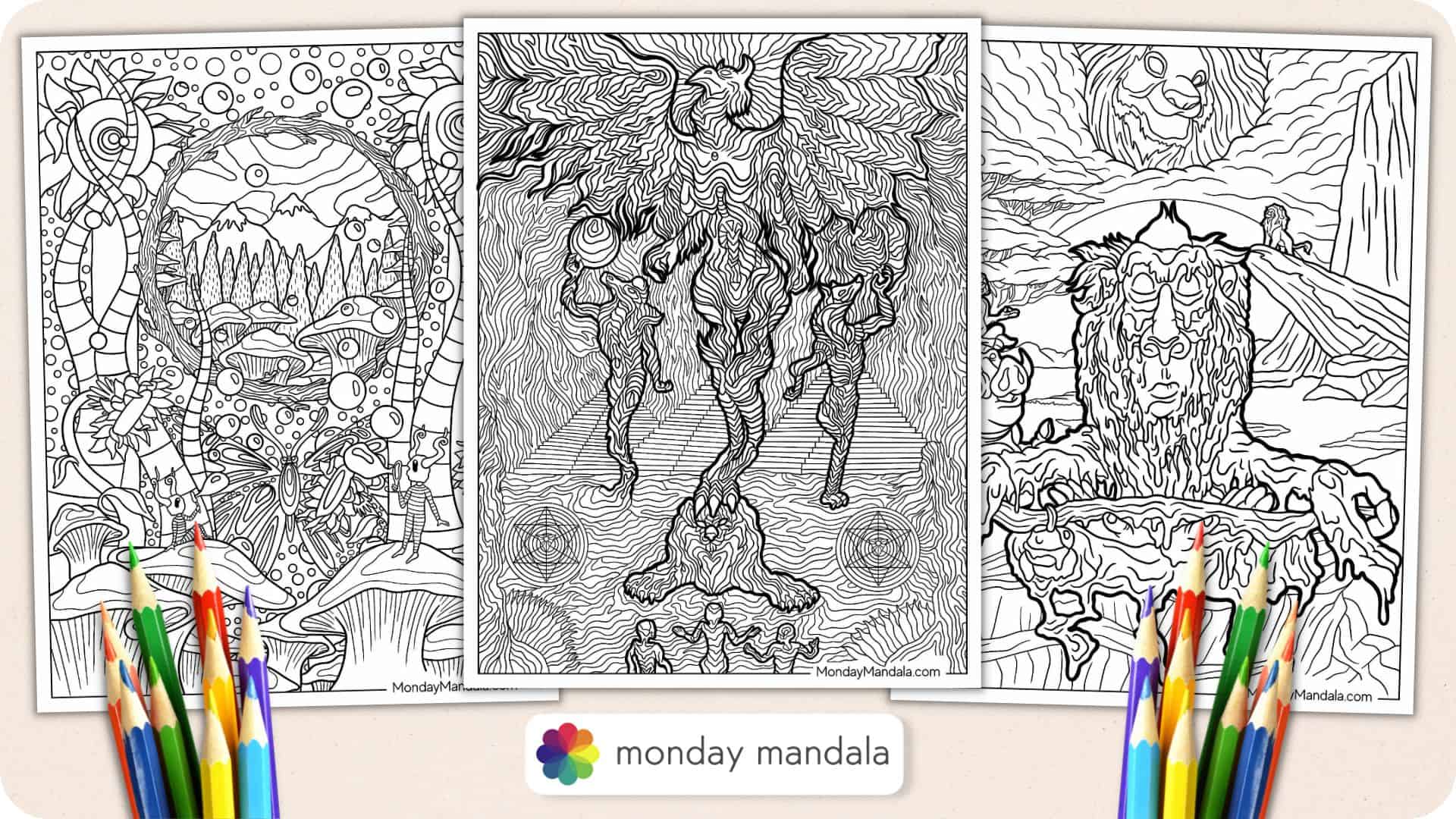 8 Halloween Coloring Bookmarks Creepy Abstract Design Markers