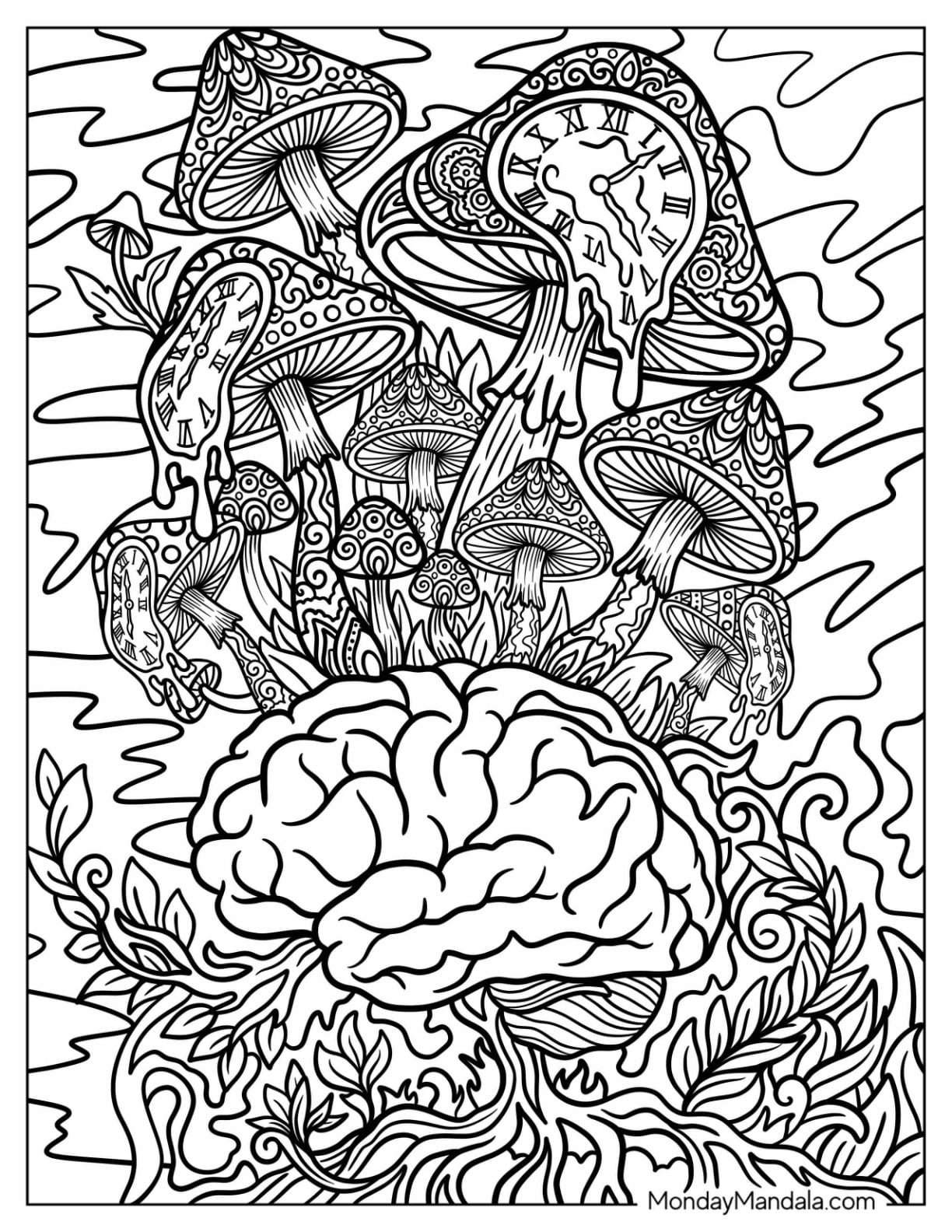 Trippy Mushroom Growing Out of a Brain