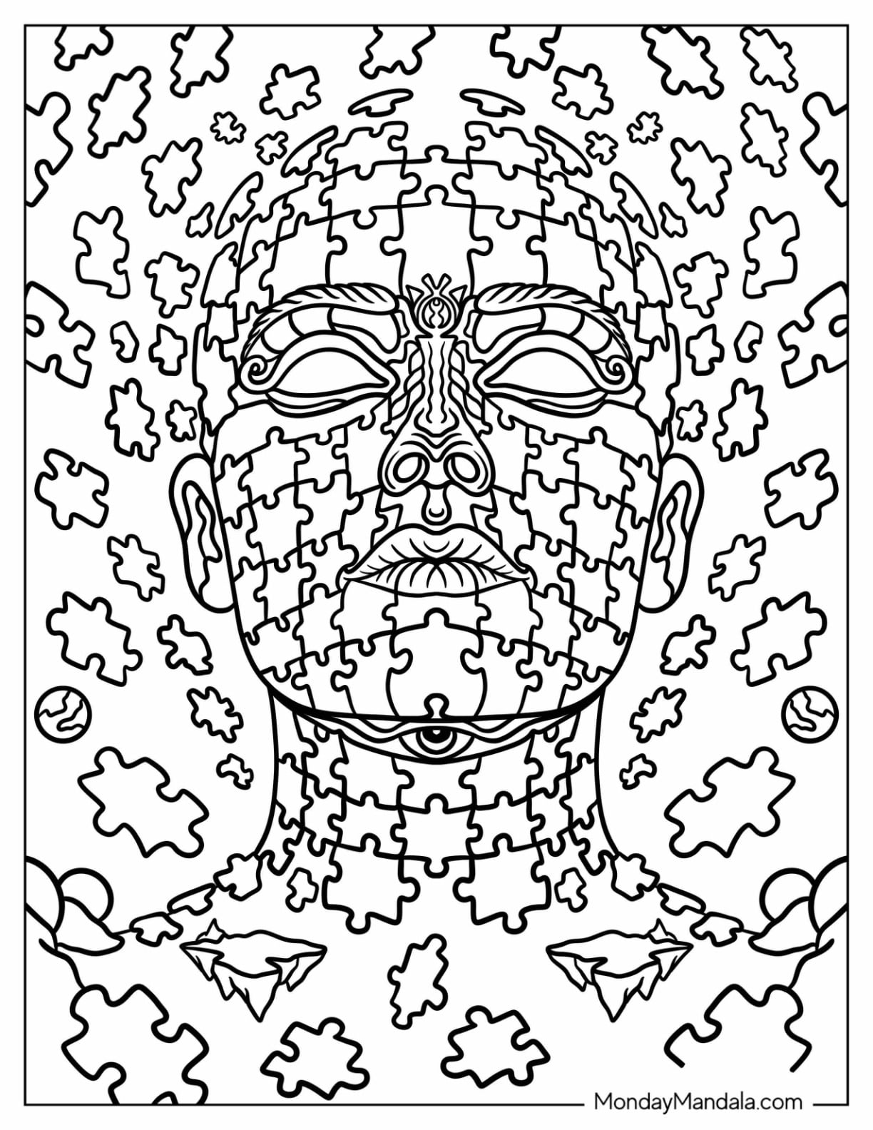 Trippy Puzzle Human Face Coloring Page