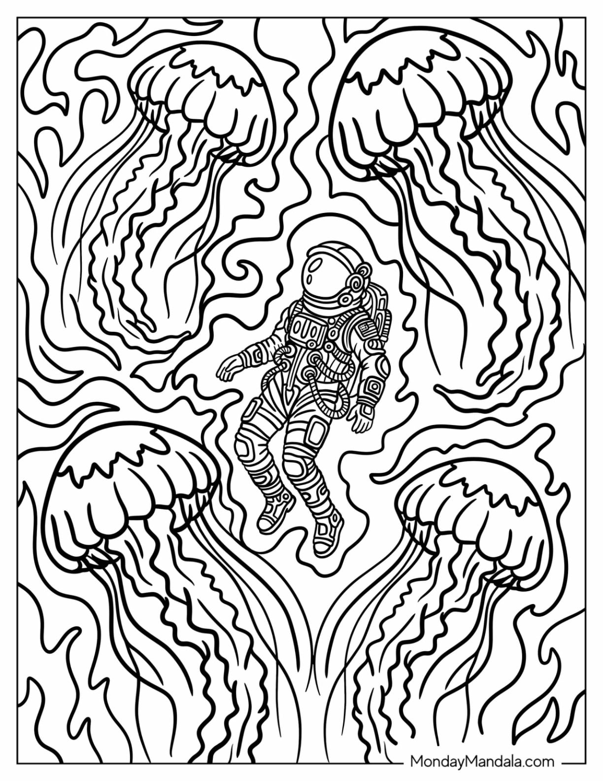 Trippy Skeleton with Massive Jellyfish Coloring Sheet
