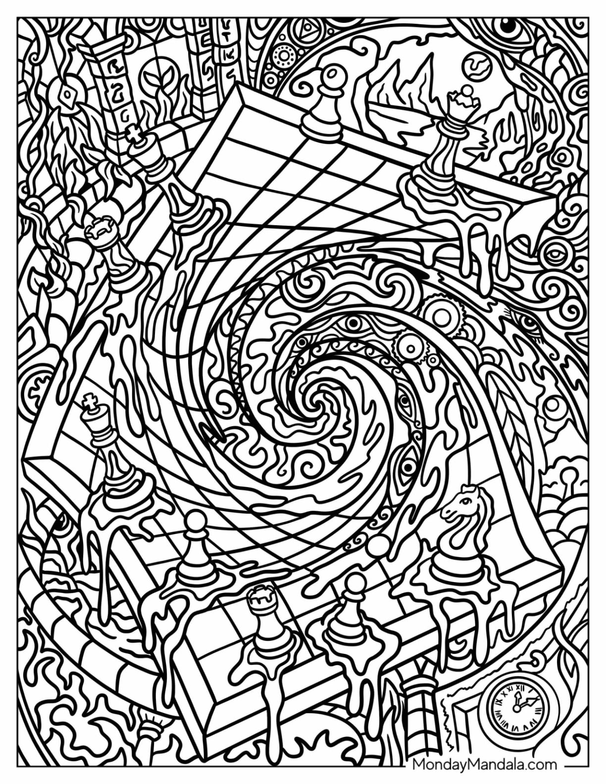 Trippy Swirling Chessboard Coloring Page