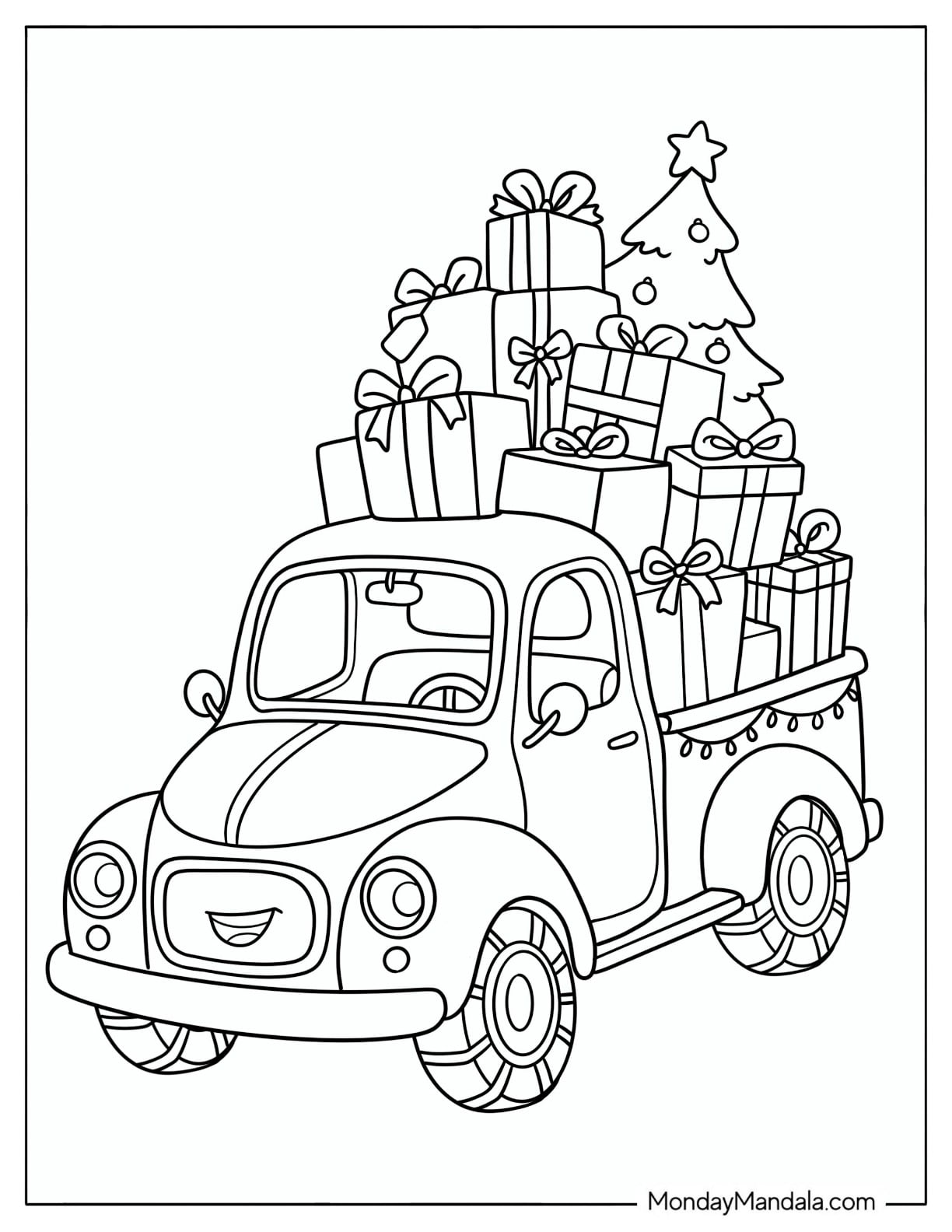 Truck Delivering a Load of Christmas Presents Coloring Sheet for Kids