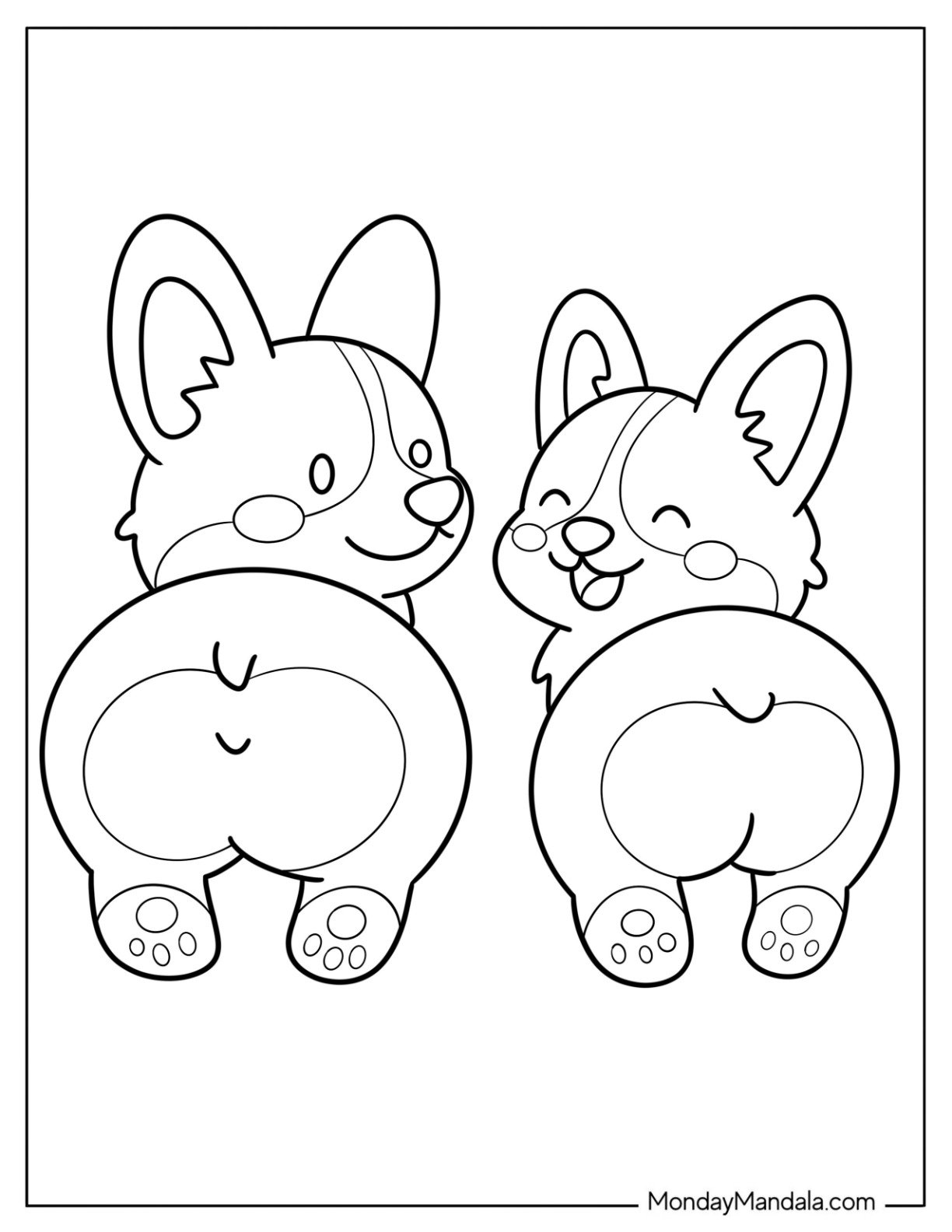 Two Adorable Corgi Coloring Page Splooting for Preschoolers