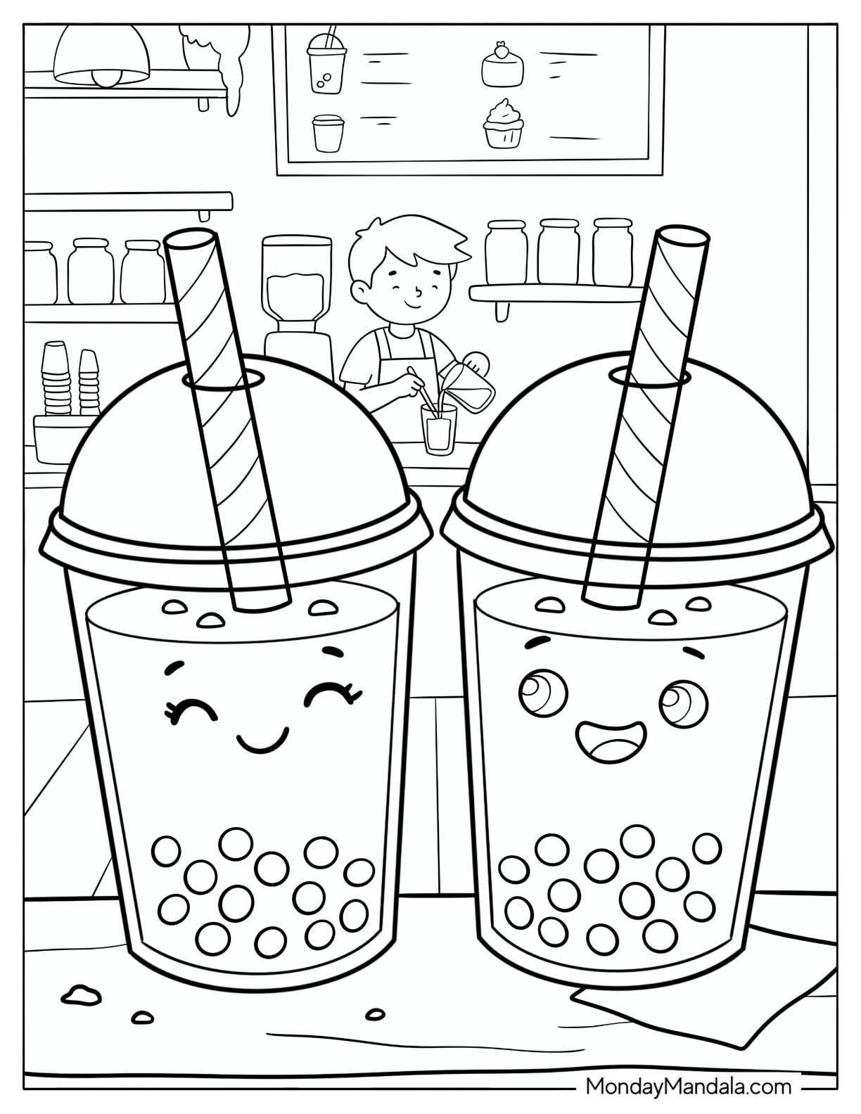 Two Boba Drinks in a Cafe Coloring Sheet