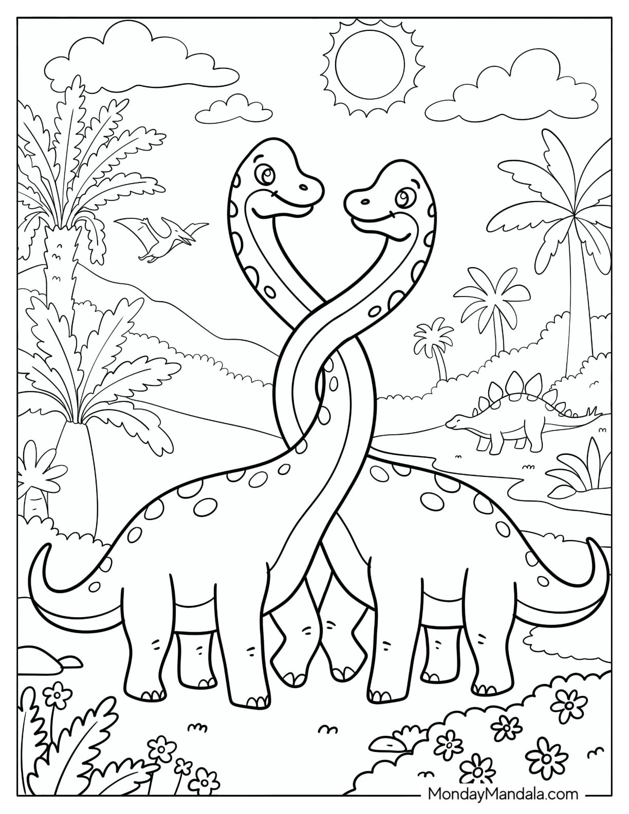 Two Brachiosaurus Forming a Heart with Their Necks Coloring Page
