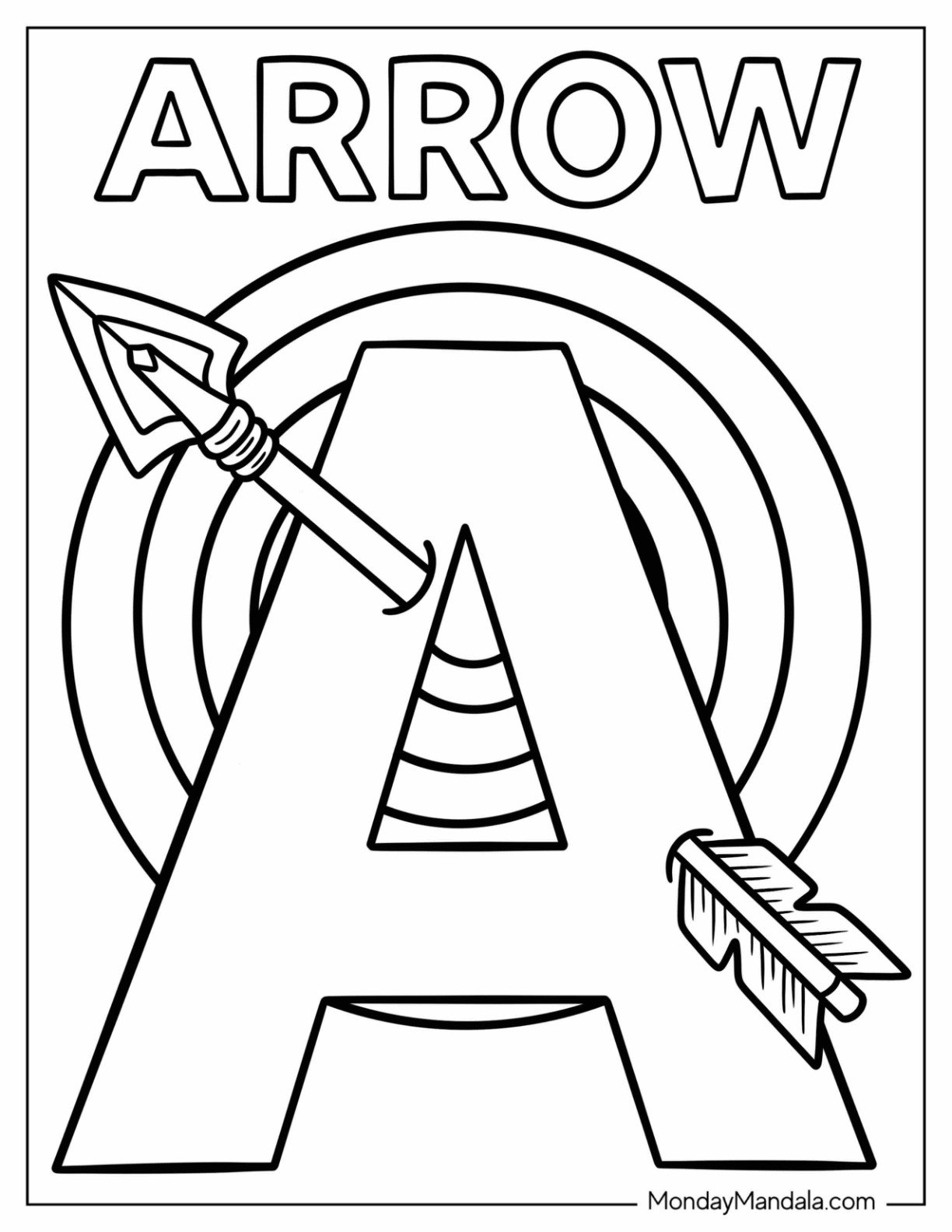 Uppercase Letter A Coloring Page with Arrow and Target Background