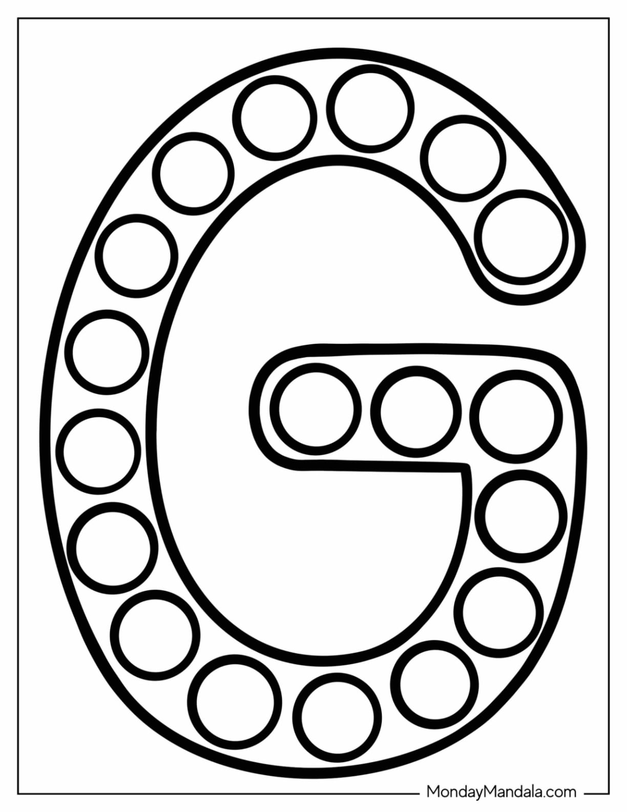 Uppercase Letter G Coloring Page With Polka Dots