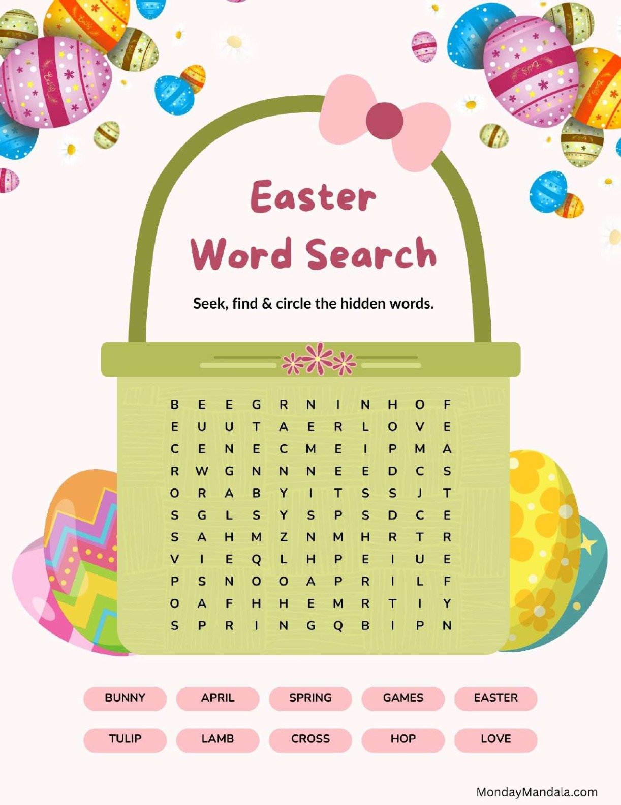 Vibrant Easter Basket Word Search