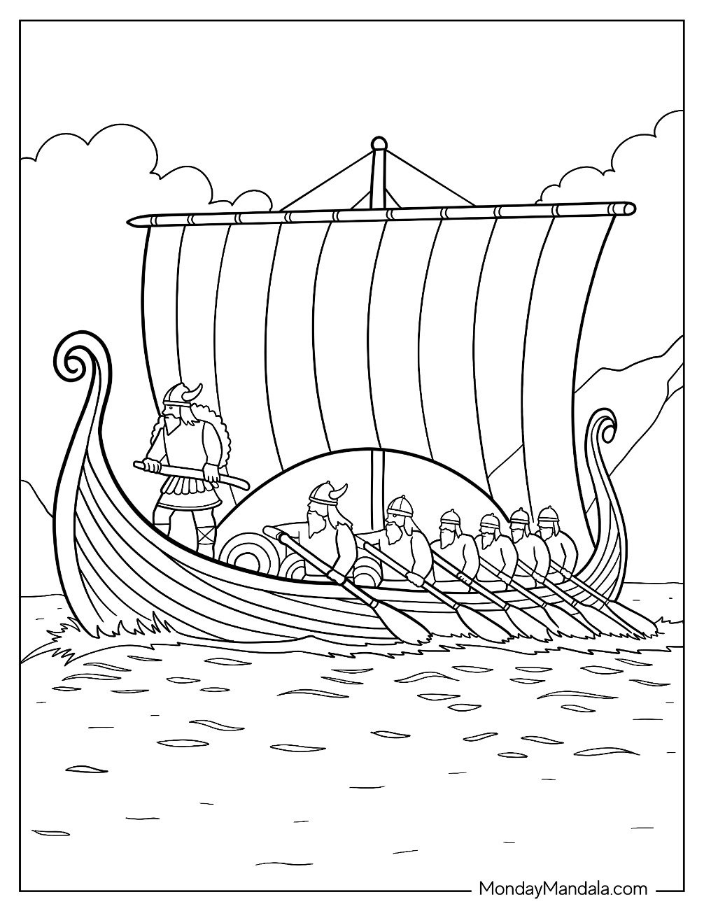 Viking Coloring Page Boat Sailing For Kids