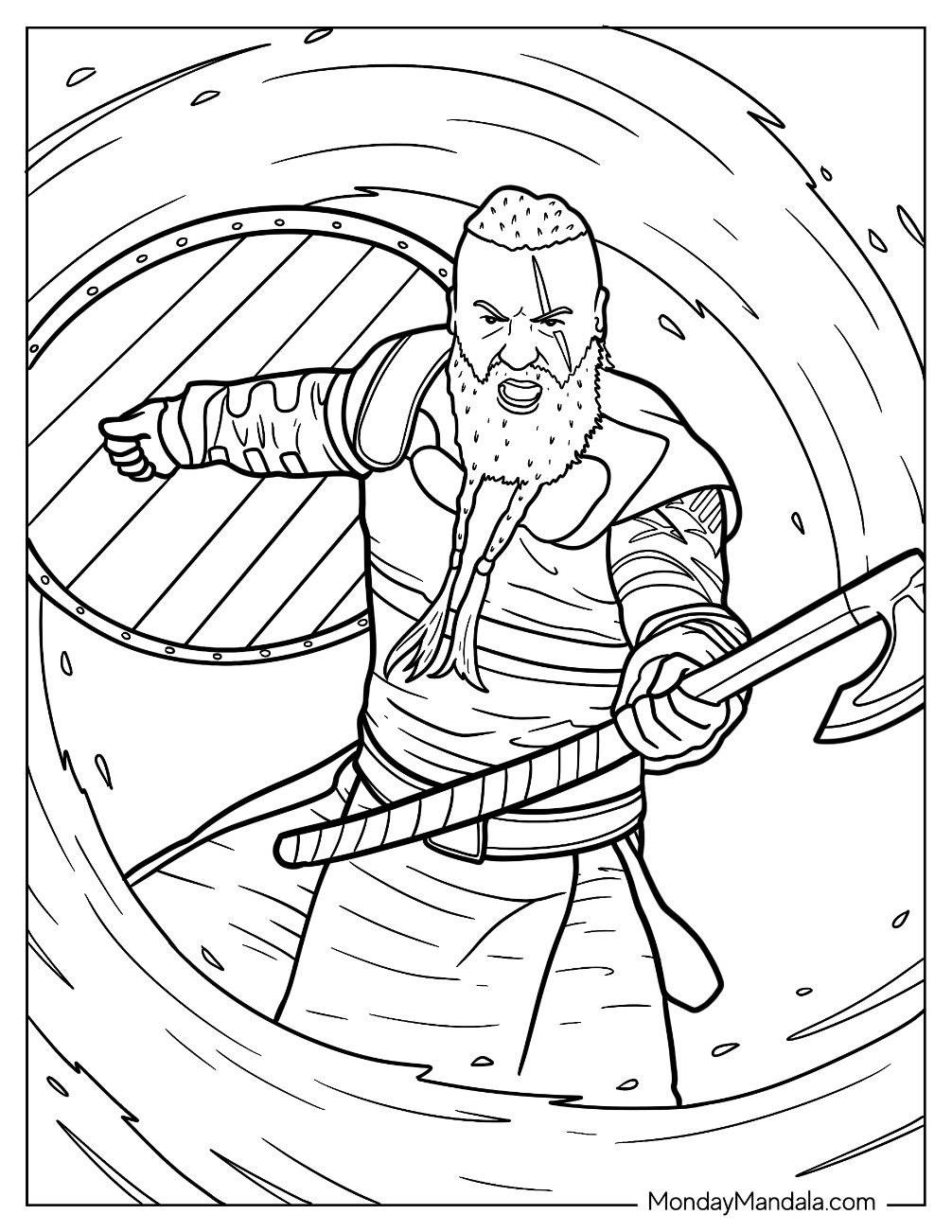Viking Coloring Page In The Middle Of A Battle