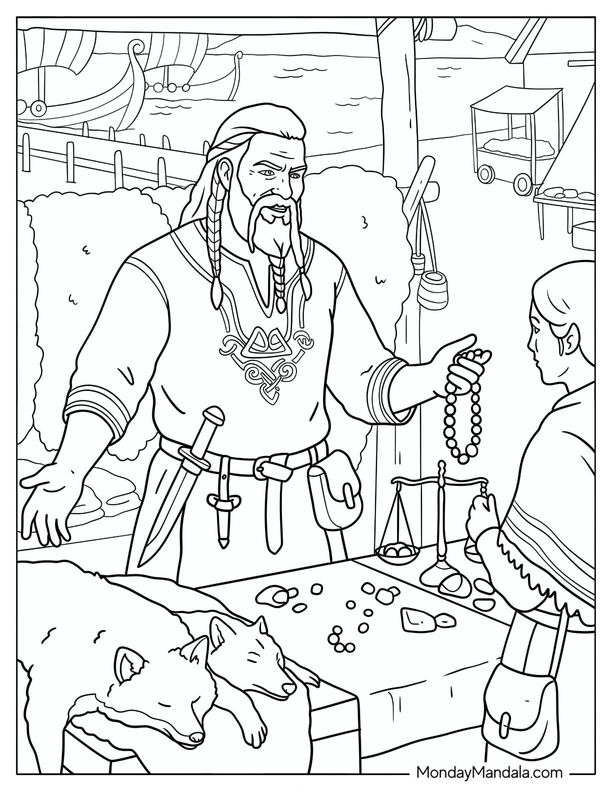 Viking Trader Selling Jewelry and Beads at a Market Stall