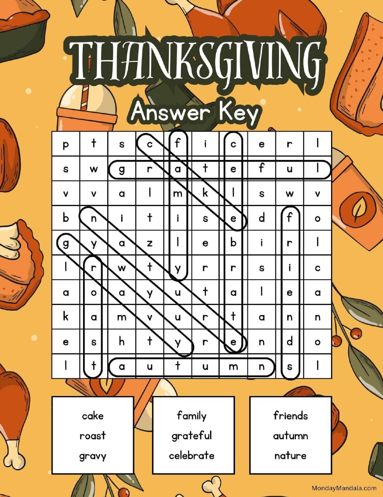 Vintage Thanksgiving Word Search Answer Key