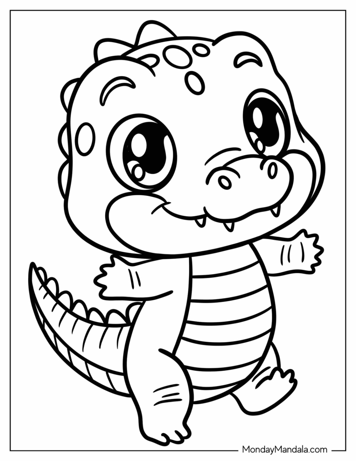 Walking Baby Crocodile Coloring Page Outline for Preschoolers