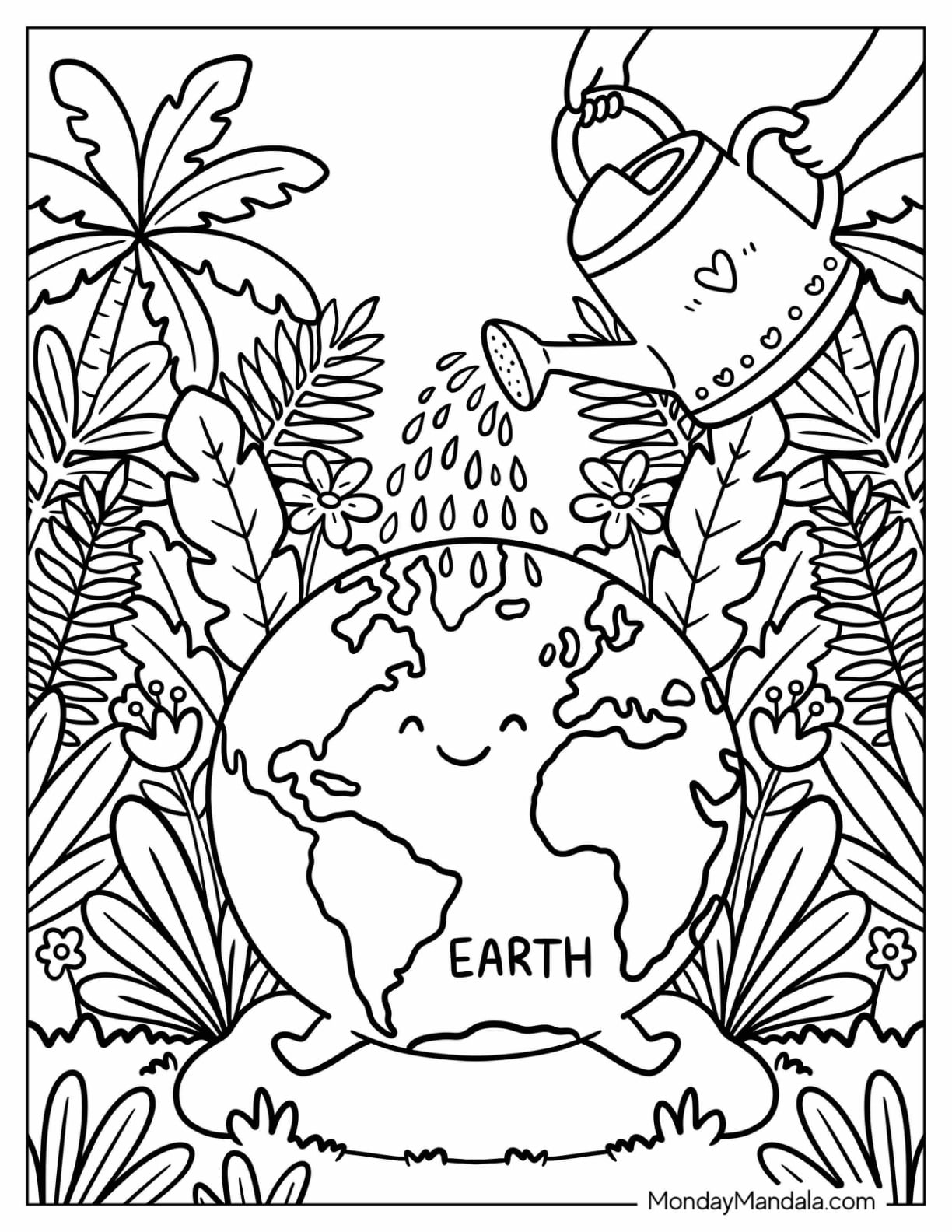 Watering the Earth in a Tropical Garden Coloring Page