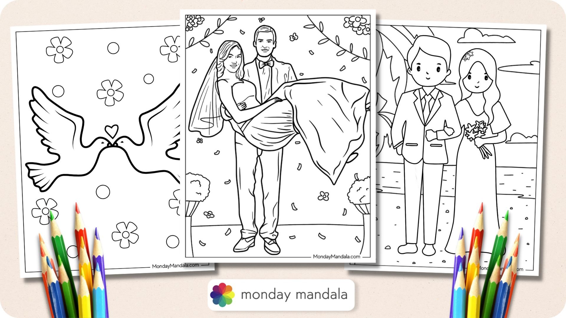 20 Wedding Coloring Pages (Free PDF Printables)