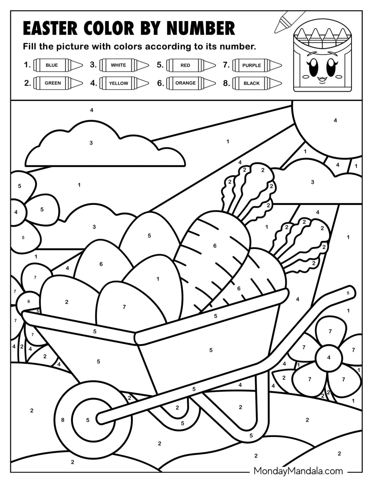 Wheelbarrow Full of Carrots and Eggs Easter Color by Number