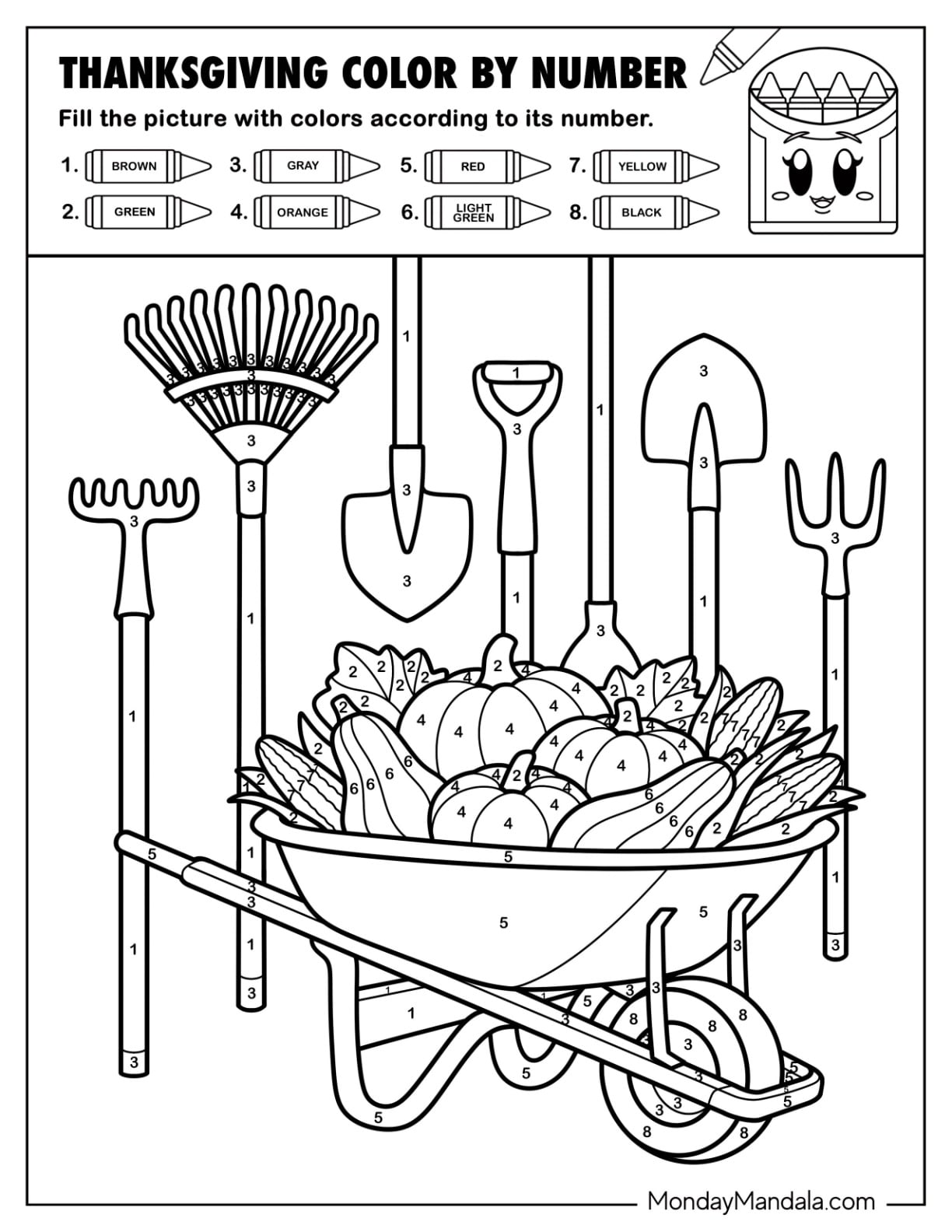 Wheelbarrow with Harvest Thanksgiving Color By Number