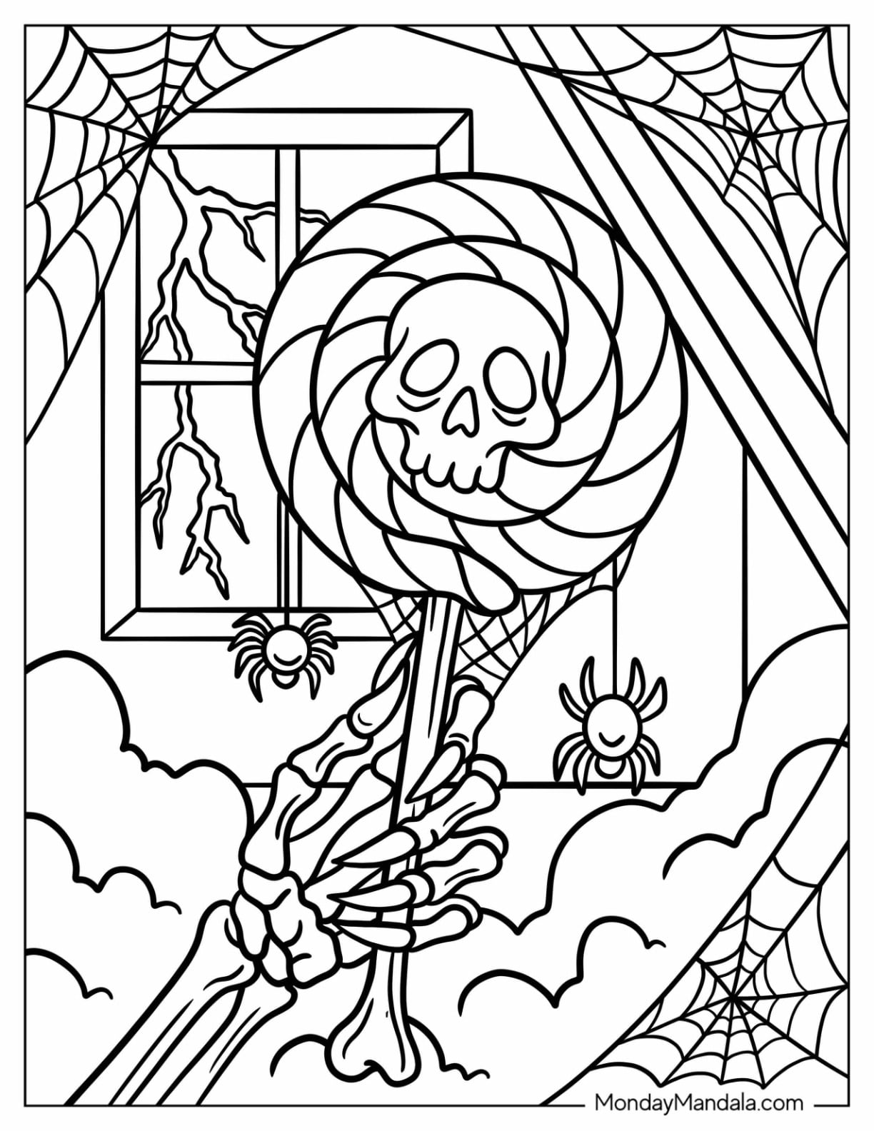 Candy Coloring Page of Whirly Pop With Skeleton Center