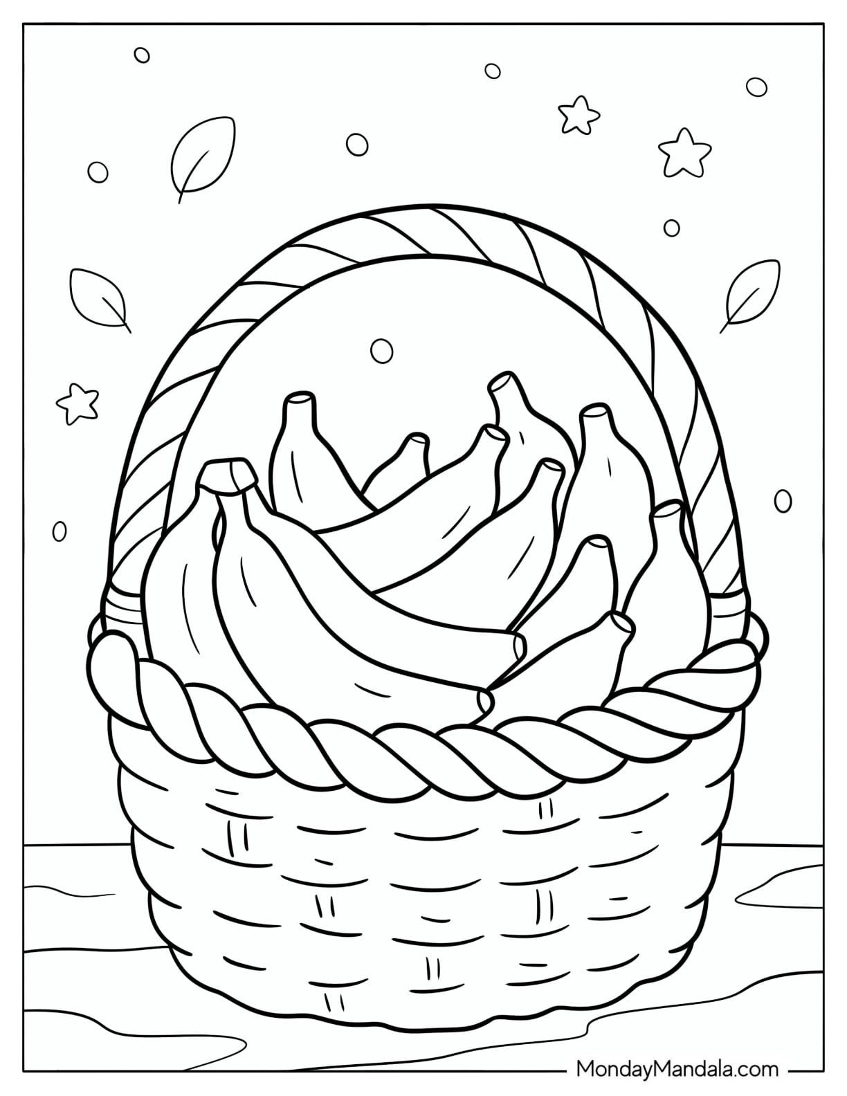 Wicker Basket Full of Bananas Coloring Page for Kids