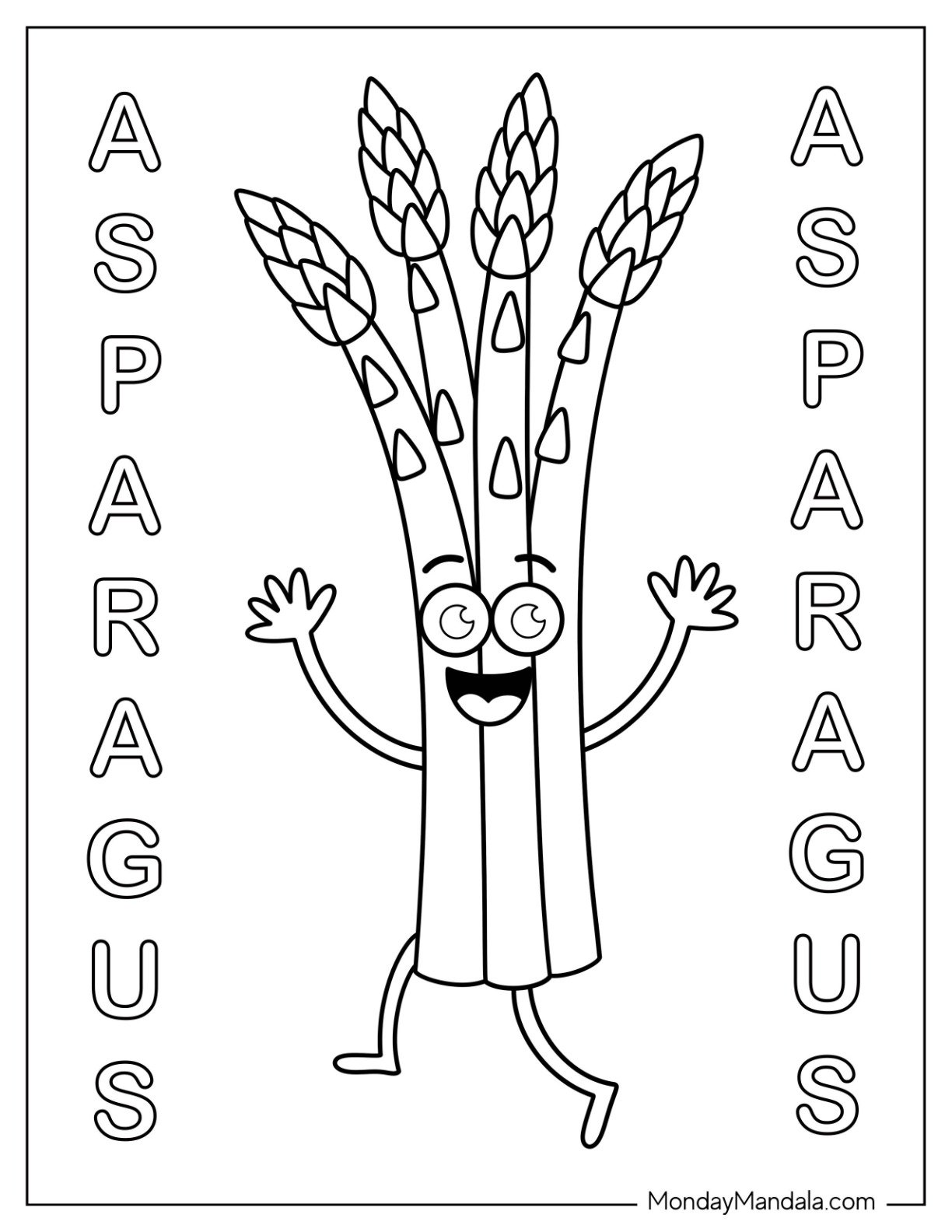 Wiggly Asparagus Vegetable Coloring Page With Lively Pose