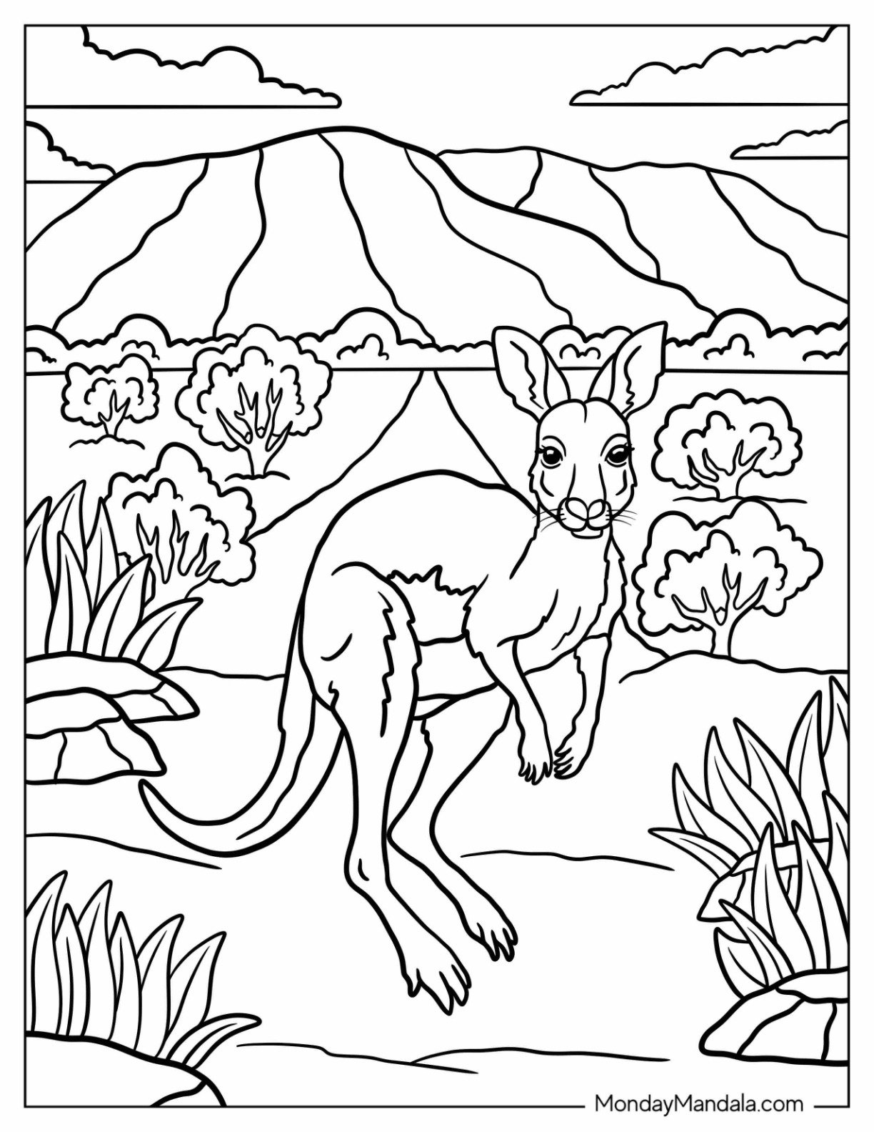 Wild Kangaroo Coloring Page Enjoying Nature in the Open Outback for Kids