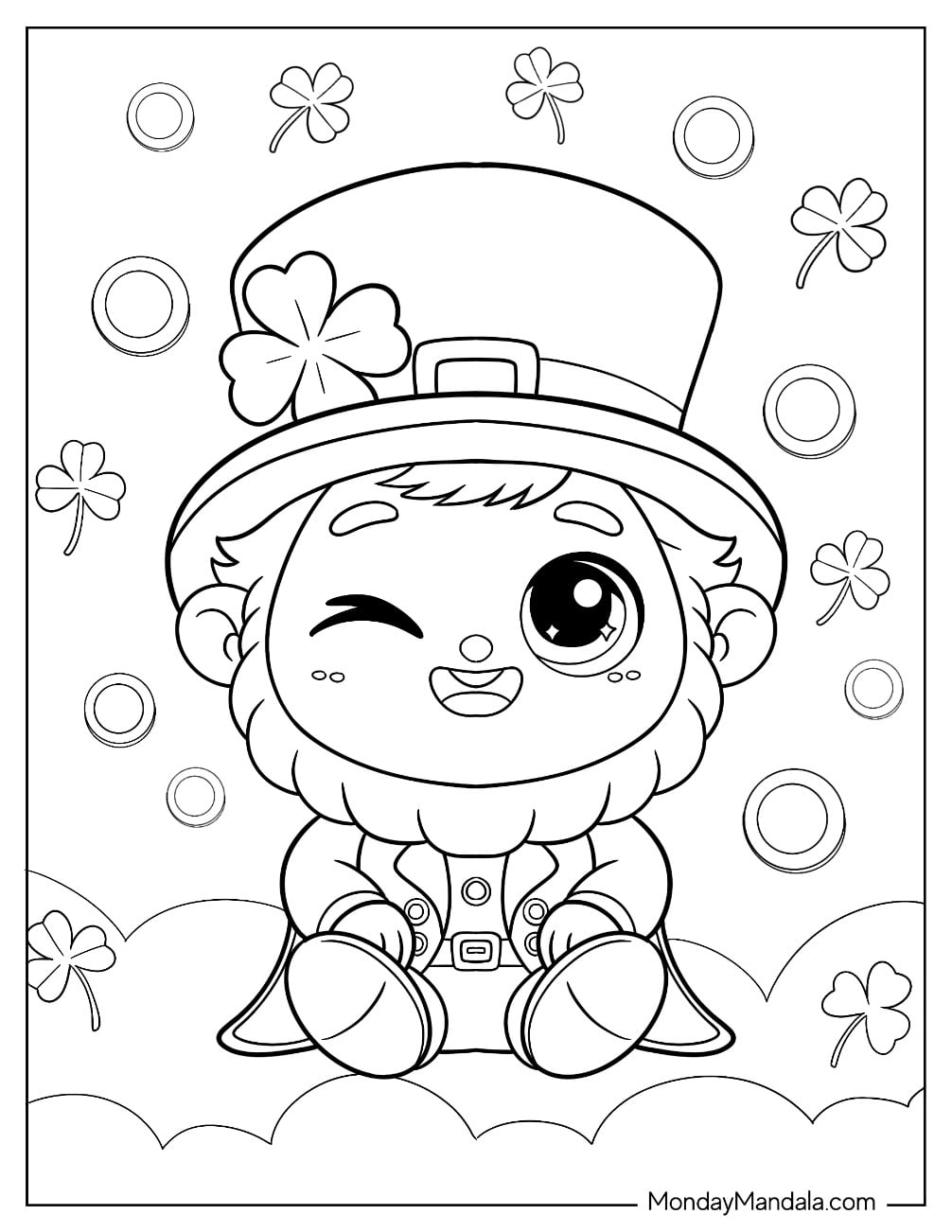 Winking Chibi Leprechaun Coloring Page