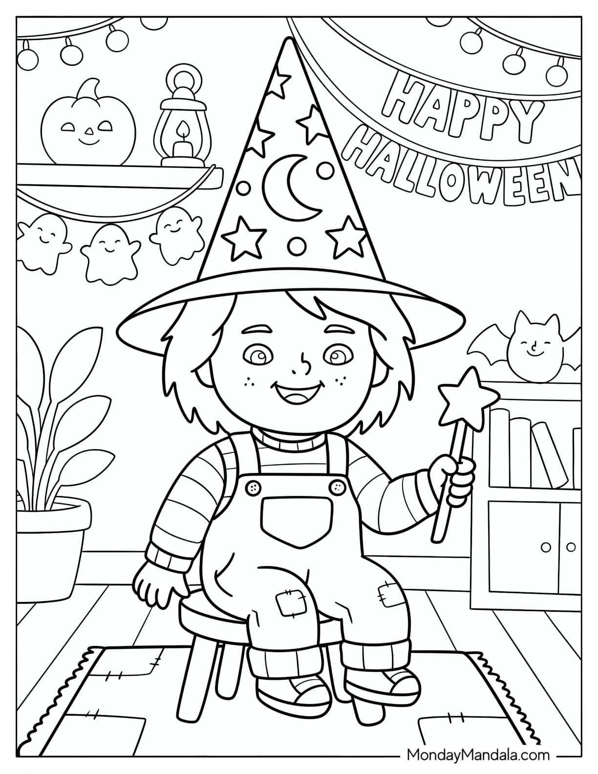 Wizard Chucky Coloring Page with a Wand