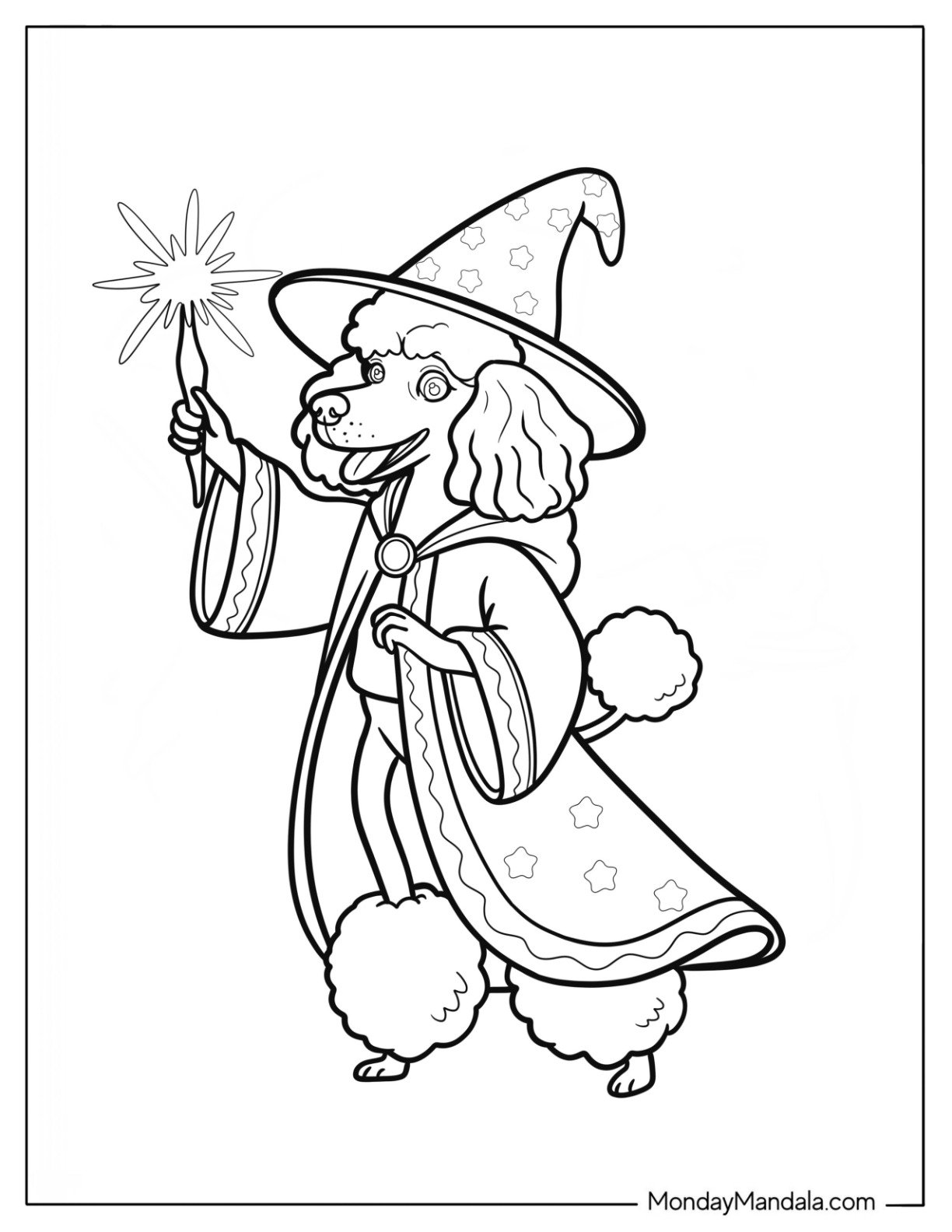 Wizard Poodle Coloring Page Casting a Spell