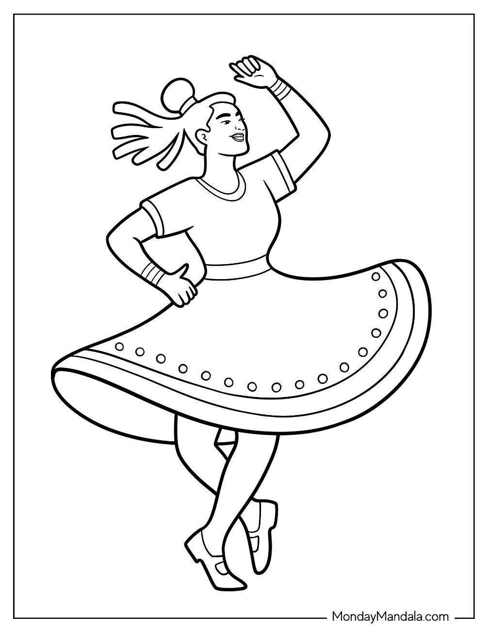 People Coloring Page of Woman Dancing In A Pretty Dress For Kids