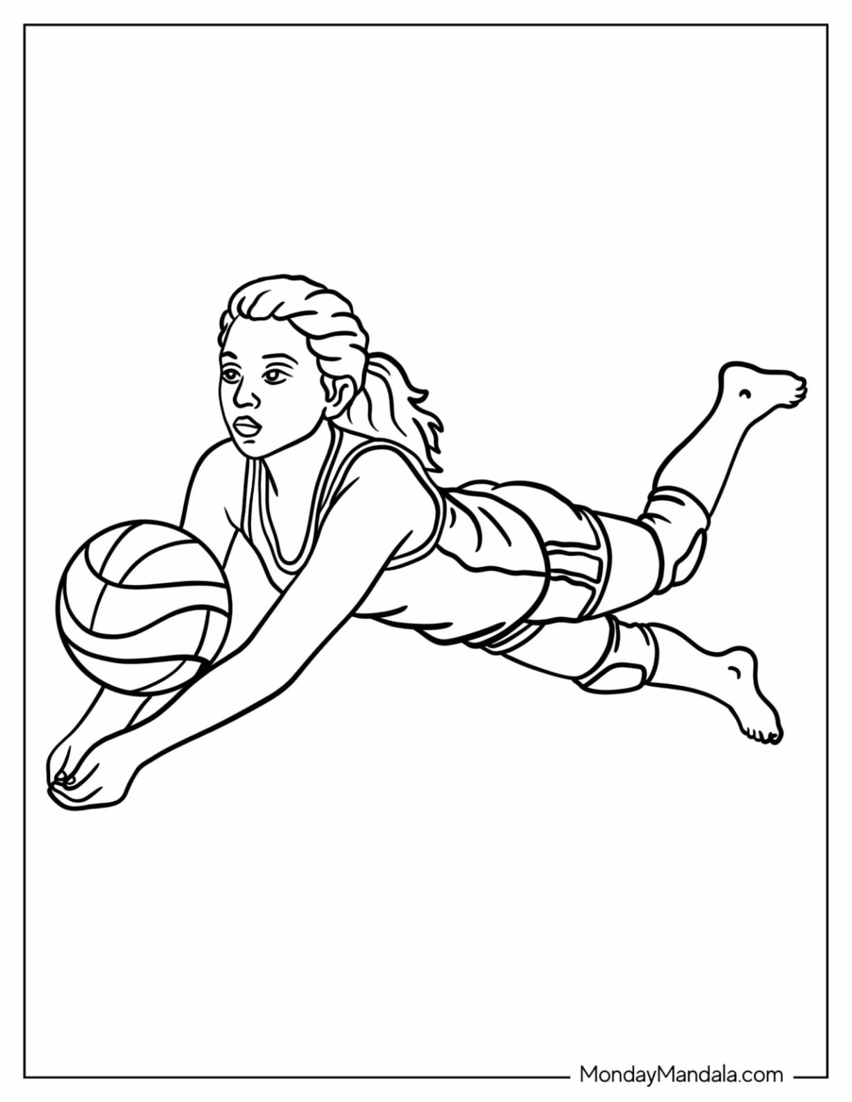Woman Diving to Save a Volleyball Coloring Page