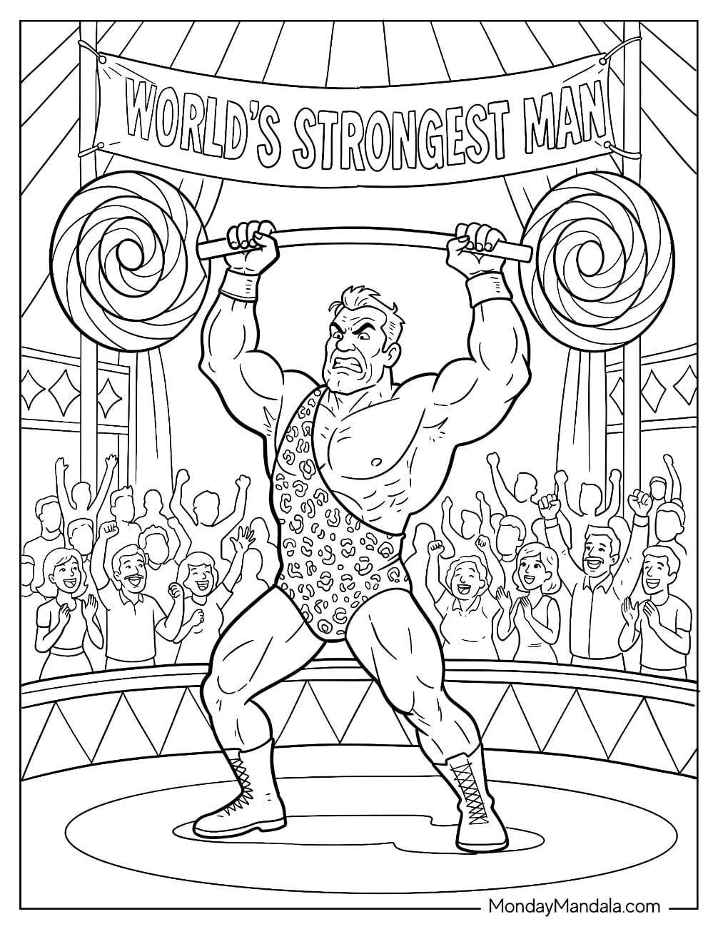World’s Strongest Man Lifting Giant Weights At The Circus & Carnival Coloring Page