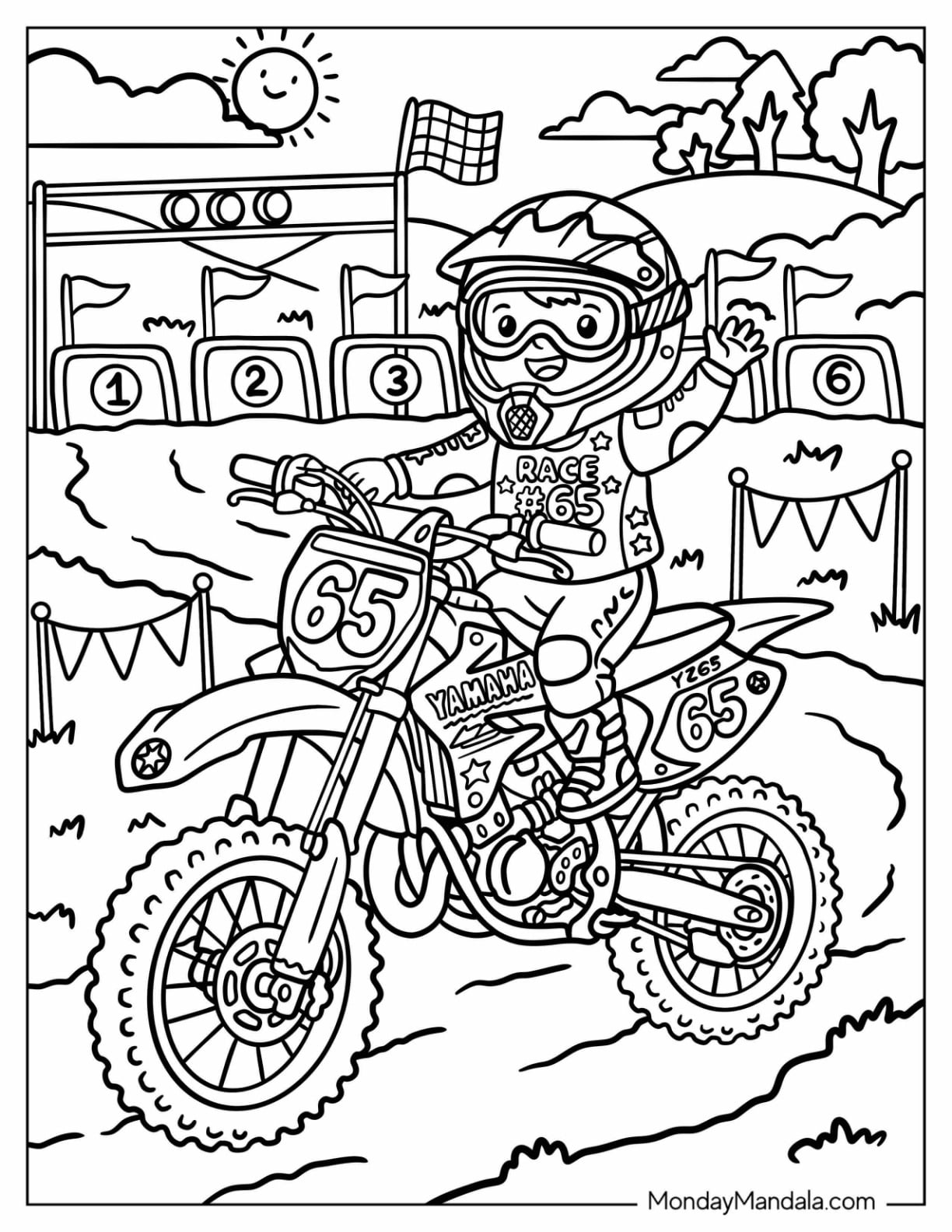 Yamaha Motocross Rider Waving on Dirt Bike Number 65