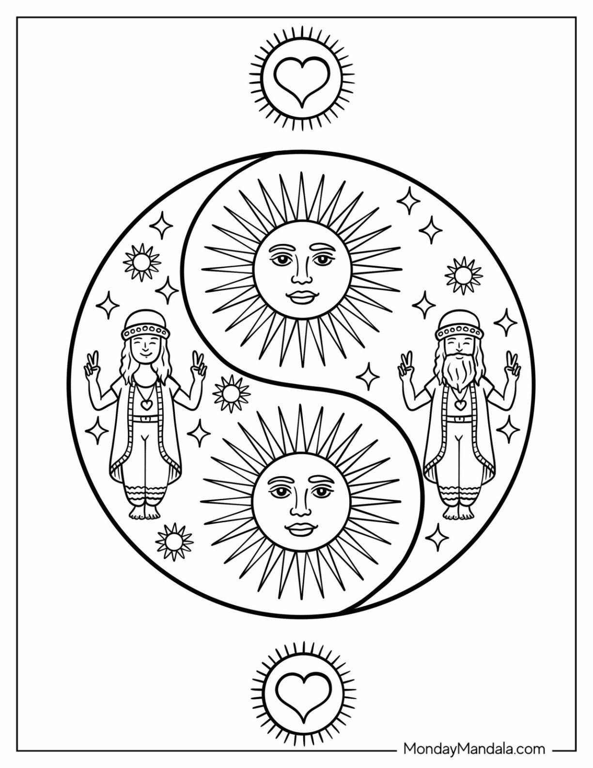 Yin and Yang Symbol with Hippies and Suns