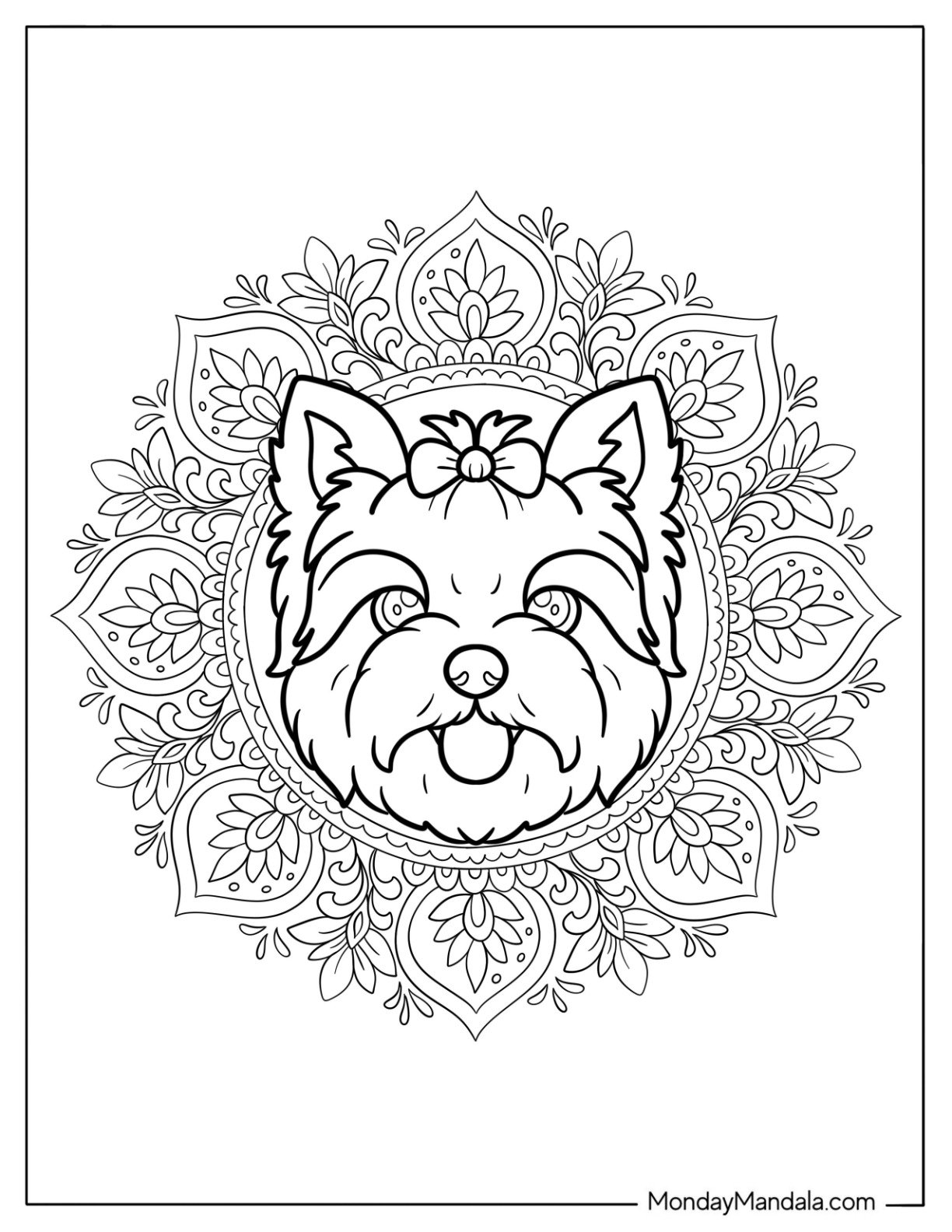 Yorkie Coloring Page of Terrier Mandala Art For Adults
