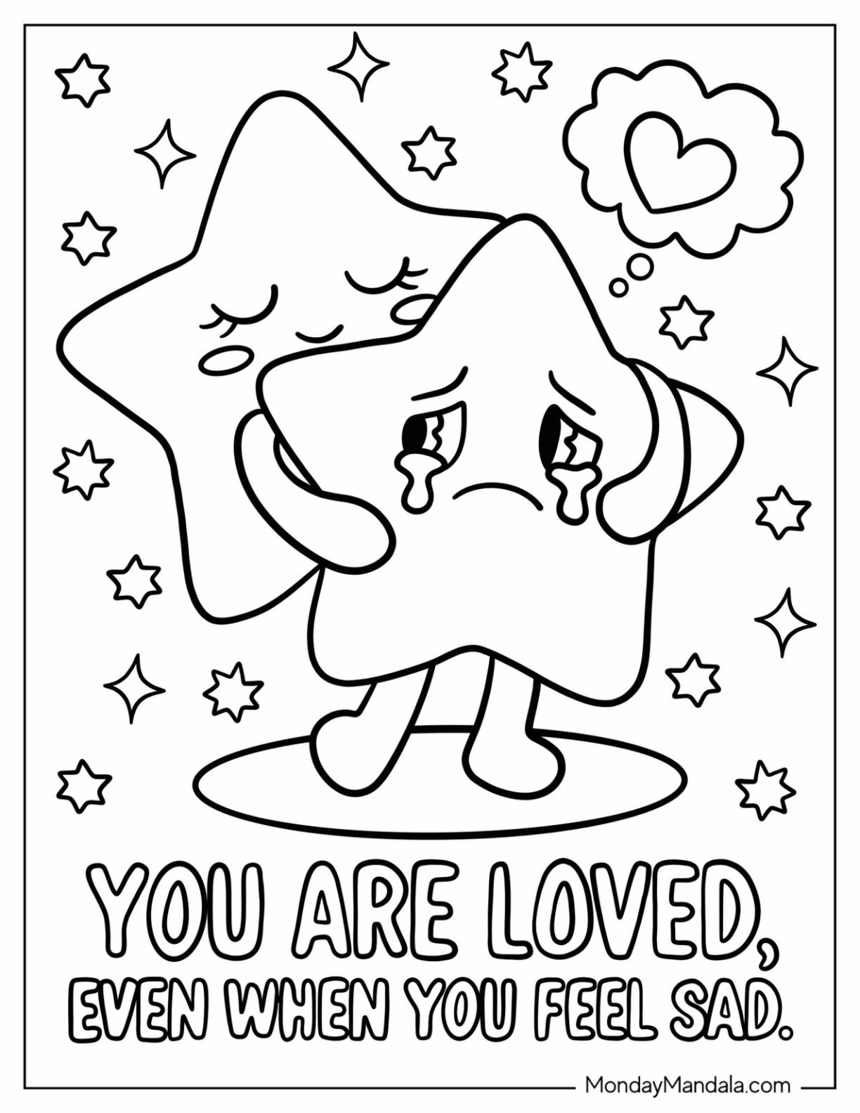 Sad Coloring Page Of You Are Loved Even When You Feel Sad Stars Hugging For Kids