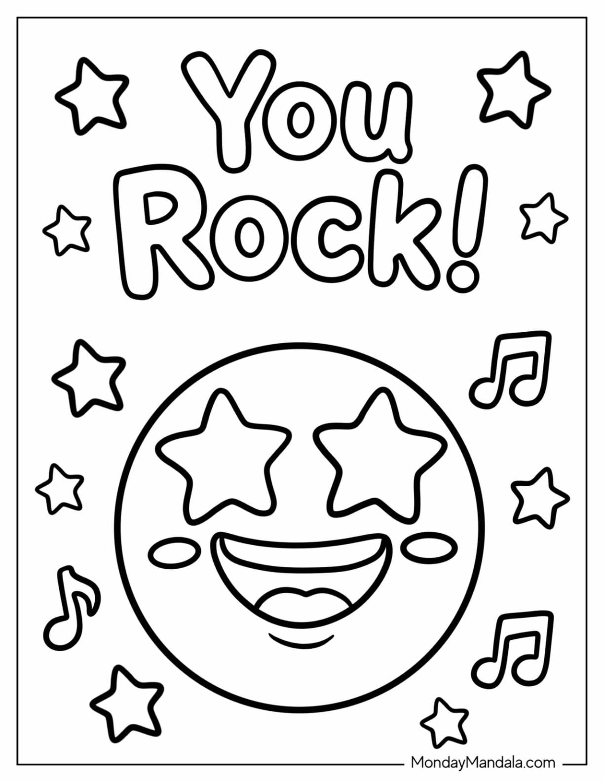 You Rock Star Eyes Emoji Coloring Page for Preschoolers