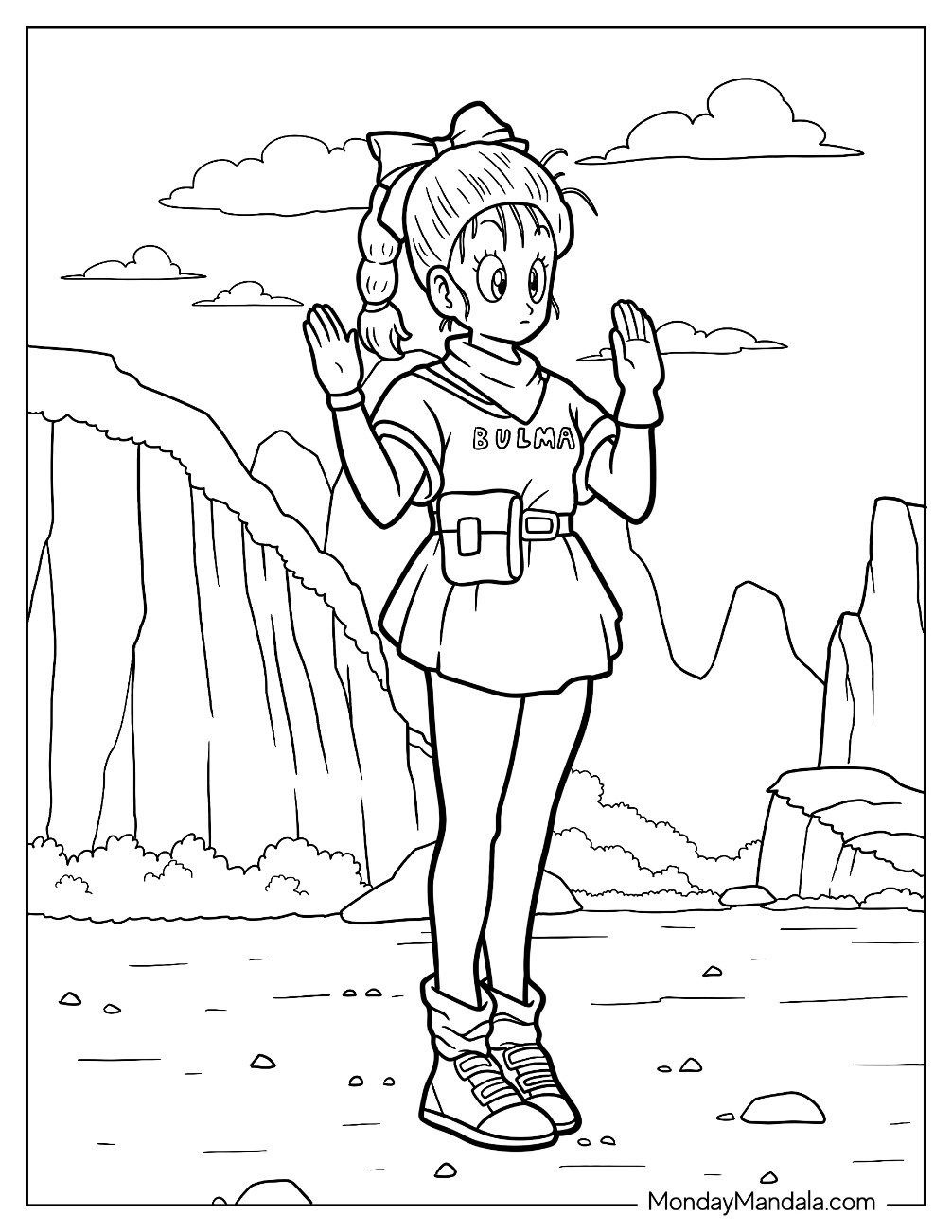 Dragon Ball Z Coloring Page Of  Young Bulma With Hands Raised