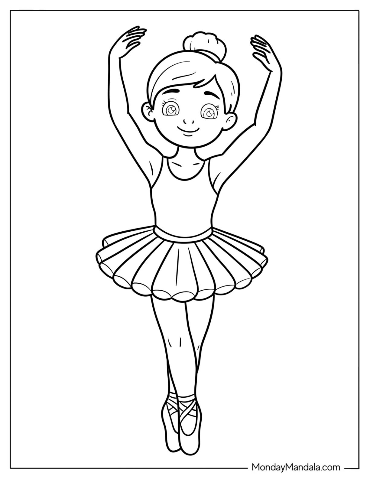 Ballerina Coloring Page of Young Dancer Practicing on Pointe in Classic Tutu For Kids