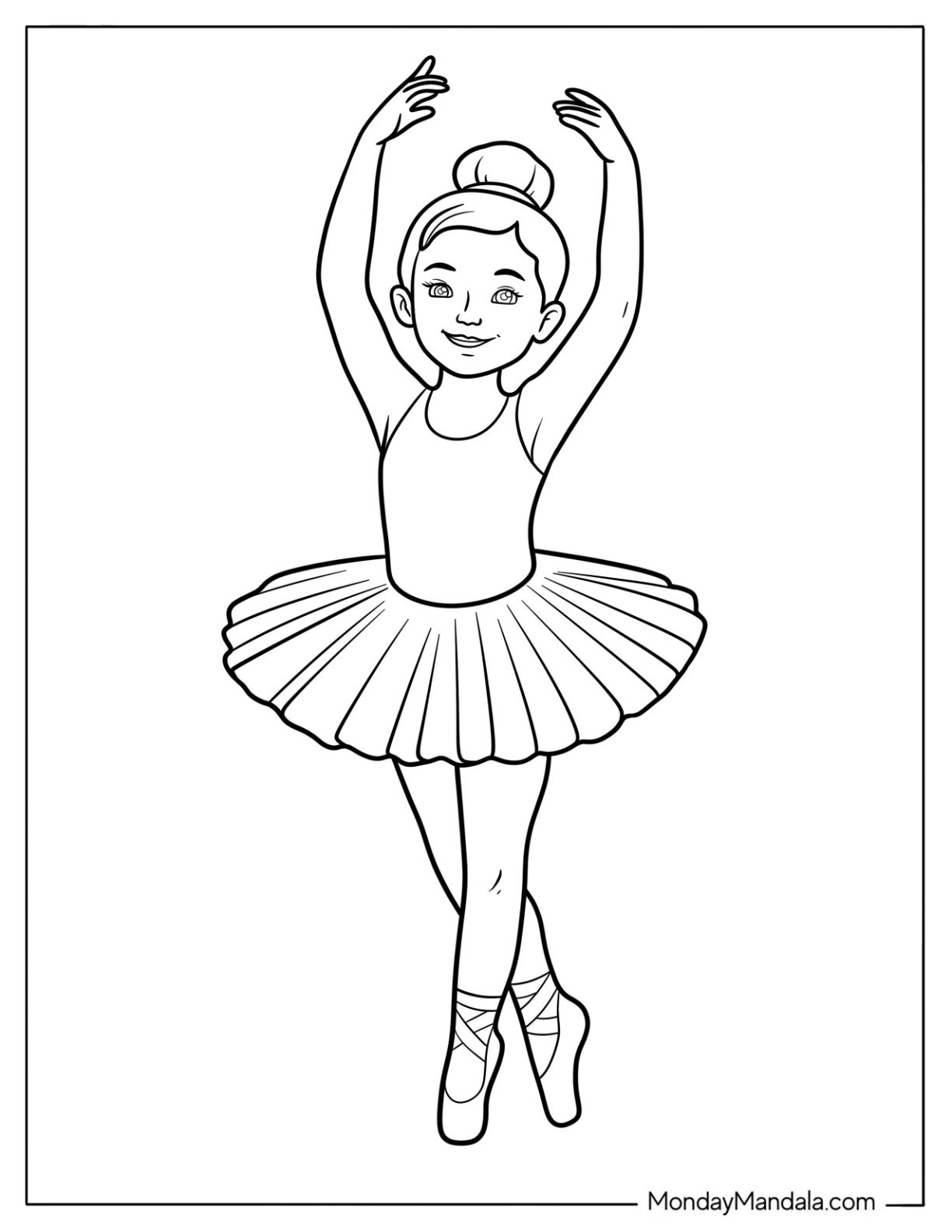 Ballerina Coloring Page of Young Girl Performing a Ballet Routine in Tutu