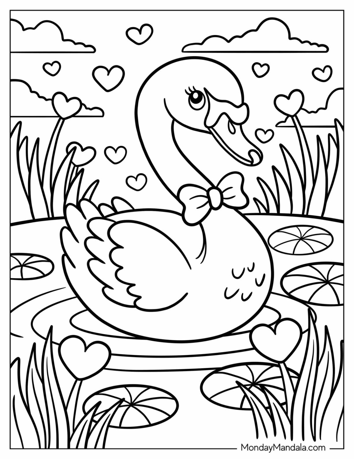 Young Swan Coloring Page  Wearing Bowtie for Kids