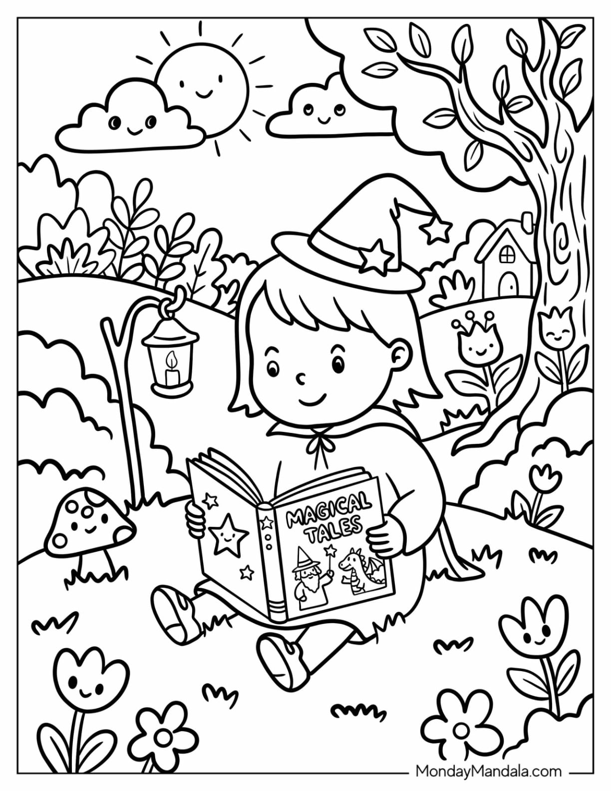 Young Witch Reading Magical Tales Under a Tree