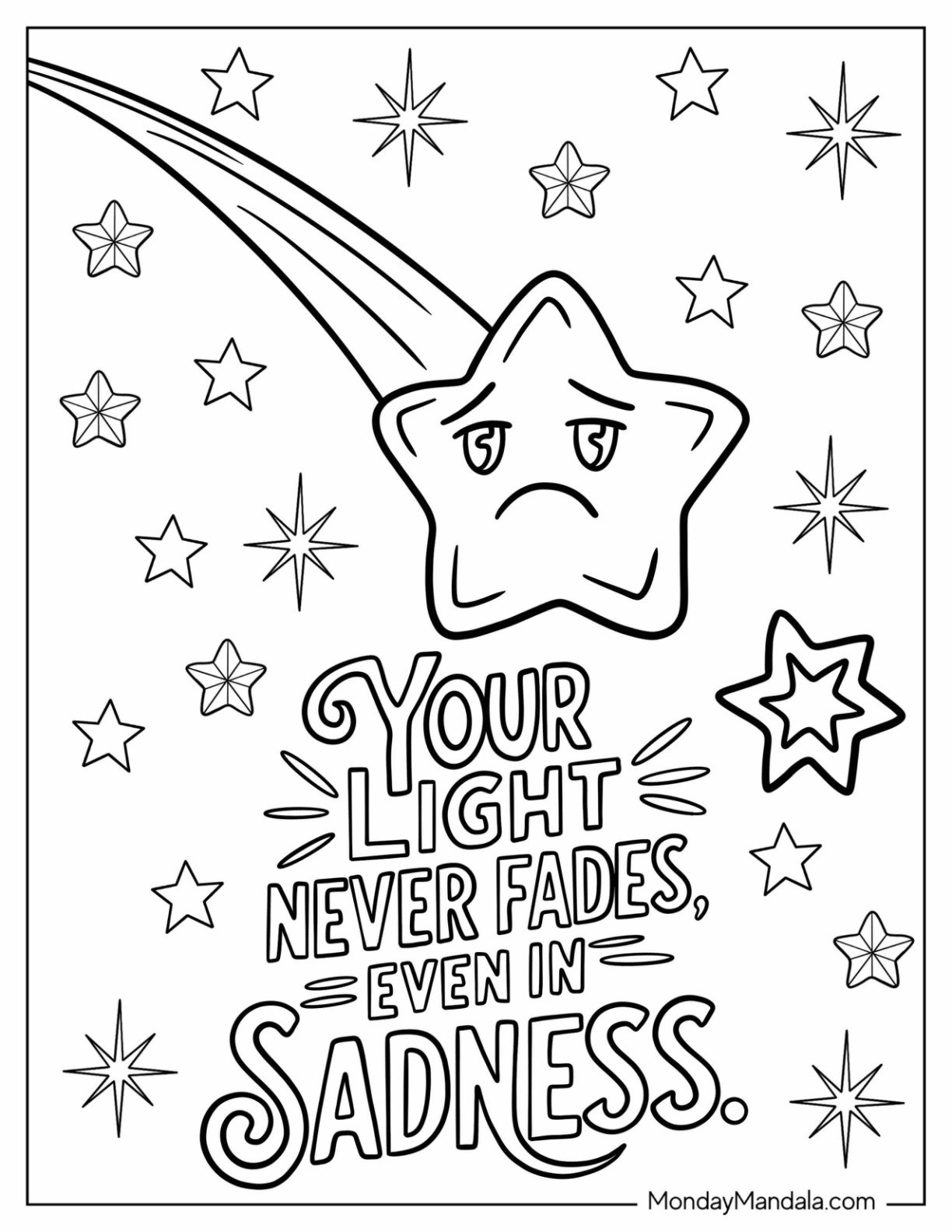 Your Light Never Fades Even In Sadness With Frowning Star Sad Coloring Page