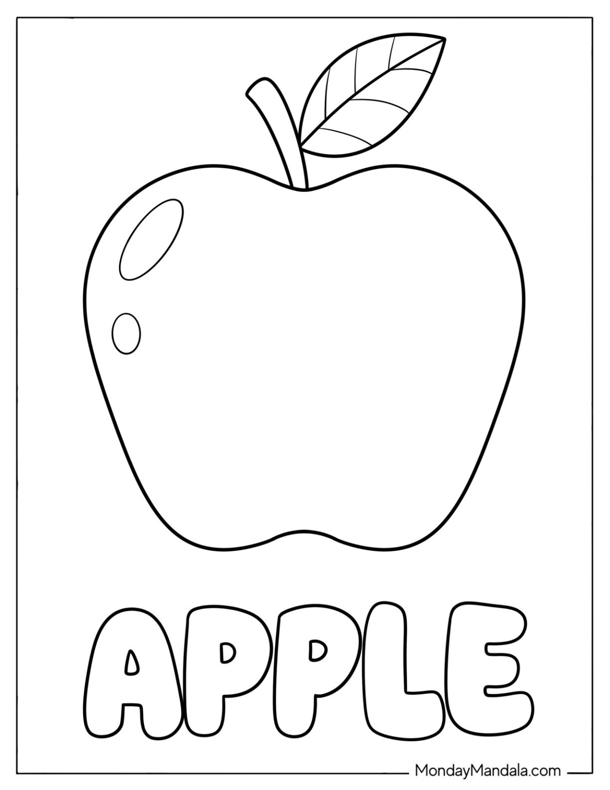 Coloring Page for Toddlers of Yummy Apple with Stem and Leaf