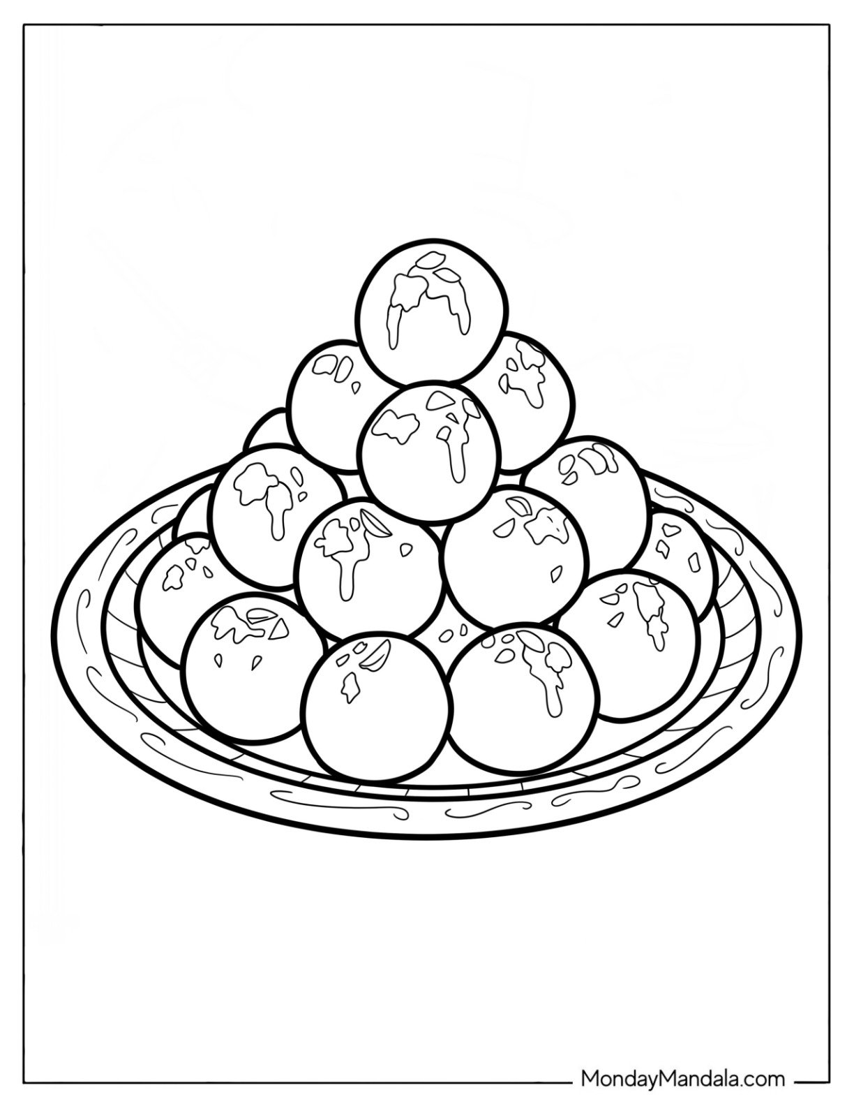 Yummy Plate of Laddoos for Diwali Coloring Page for Kids