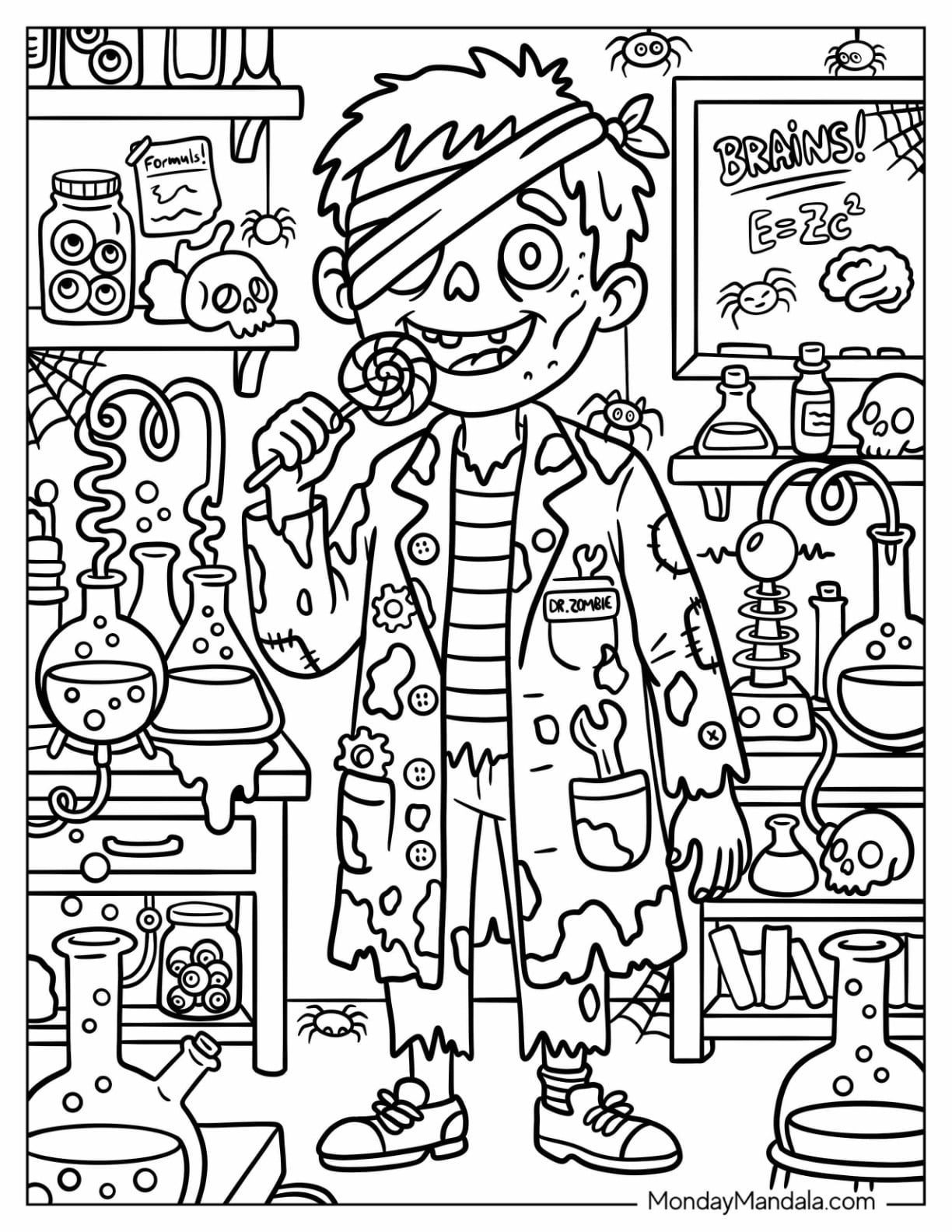 Zombie Scientist in a Laboratory Coloring Page
