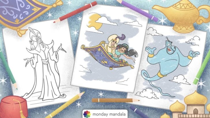 aladdin and jasmine feature image coloring pages